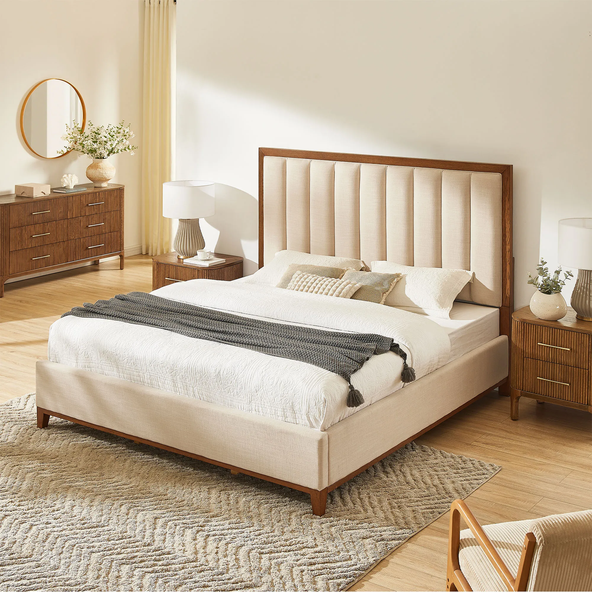 Rowan King Size Upholstered Bed - Beige, Polyester product