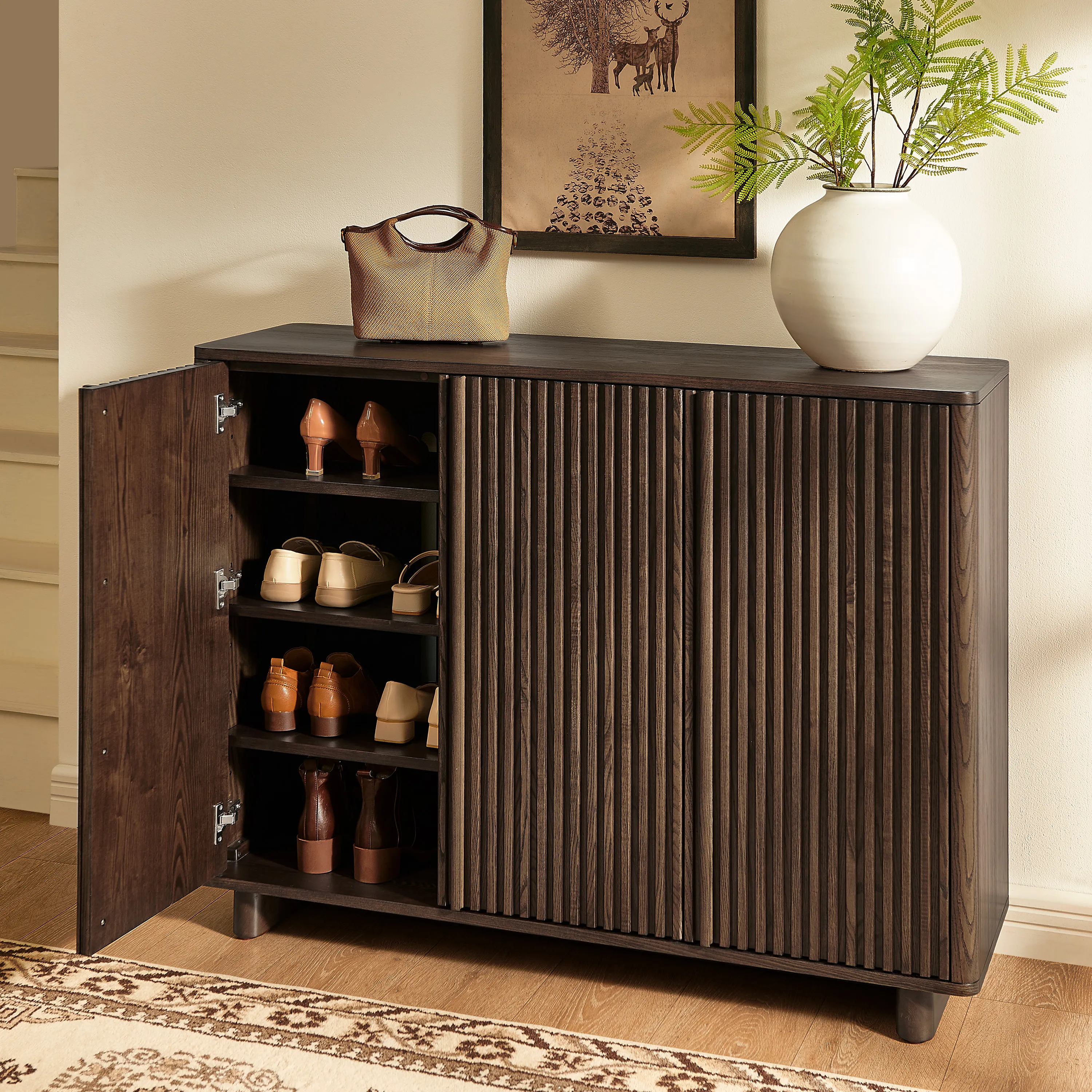 Sabina 4-Tier Shoe Storage with Adjustable Shelves - Dark Brown, Ash Wood product