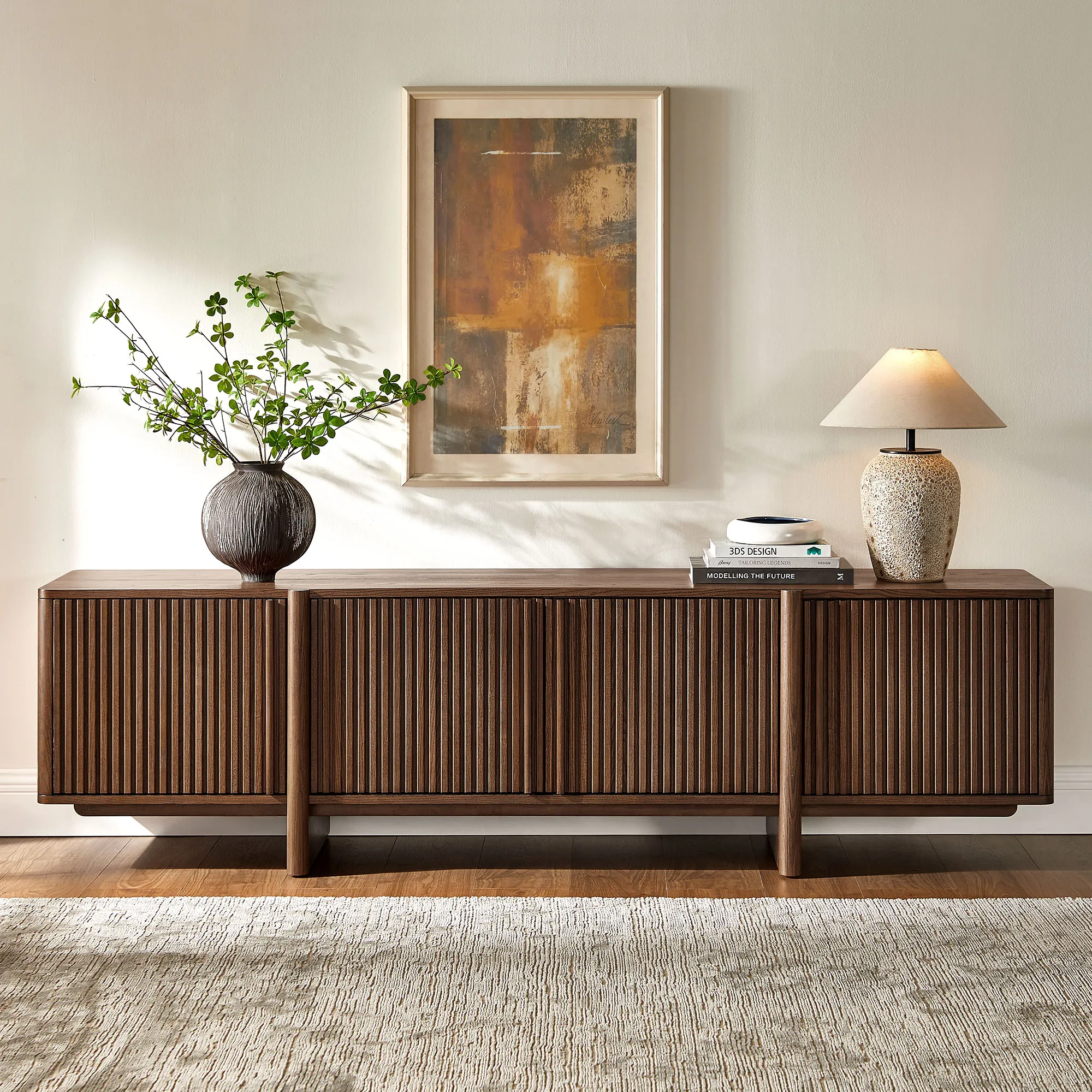 Sabina 84" Media Console with Storage - Dark Brown, Ash Wood product