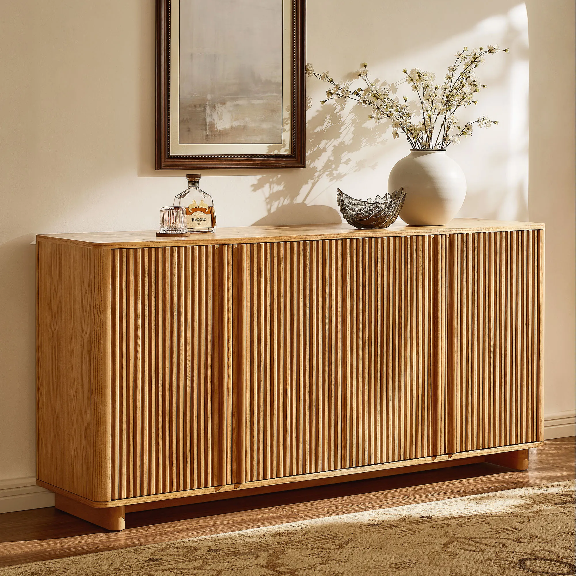 Sabina Fluted Sideboard with Adjustable Shelves - Natural, Ash Wood product