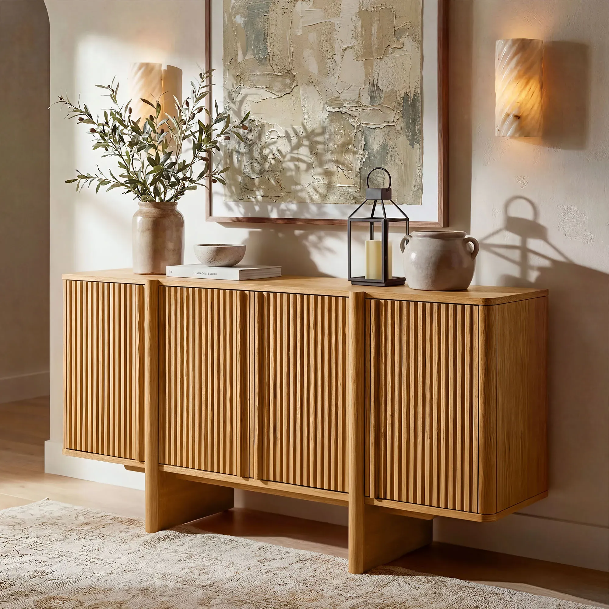 Sabina Fluted Sideboard with Storage - Natural, Ash Wood product