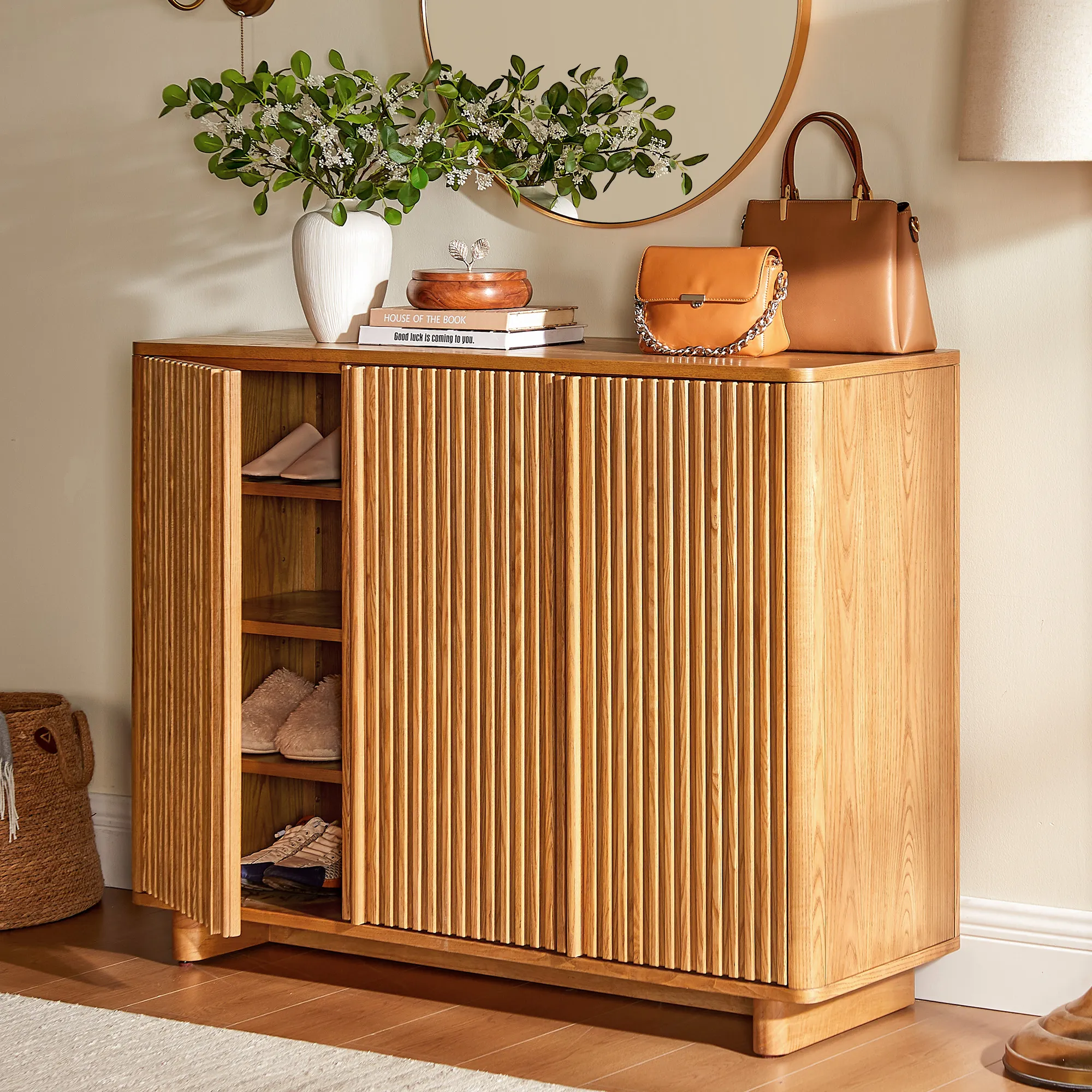 Sabina Shoe Storage with Door - Natural, Ash Wood product