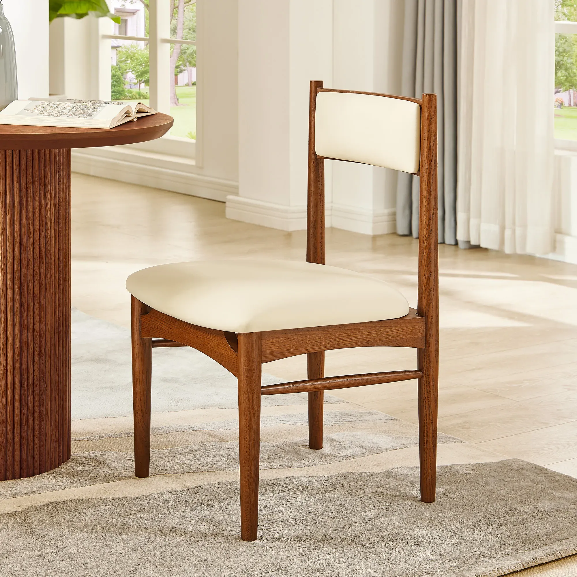 Set of 2 Solid Oak Dining Chairs - Brown, PU Leather product