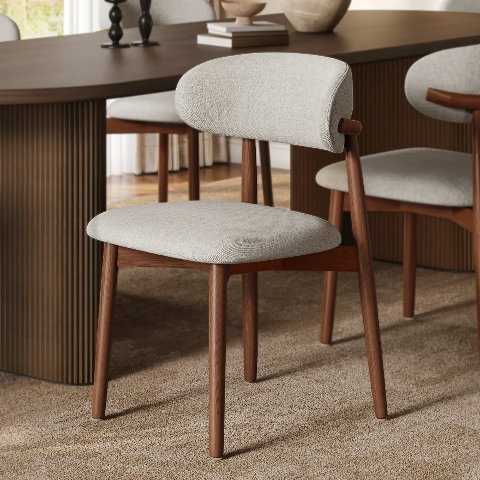 Set of 2 Upholstered Dining Chairs - Brown, Cotton Linen product