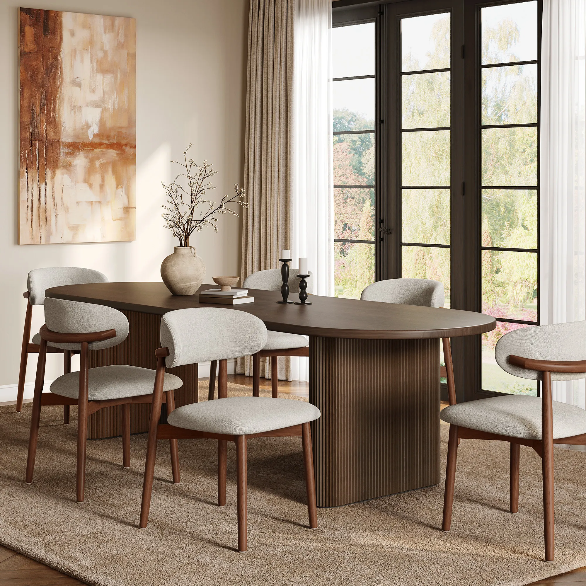 Set of 4 Dining Chairs Curved Back - Brown, Ash Wood product
