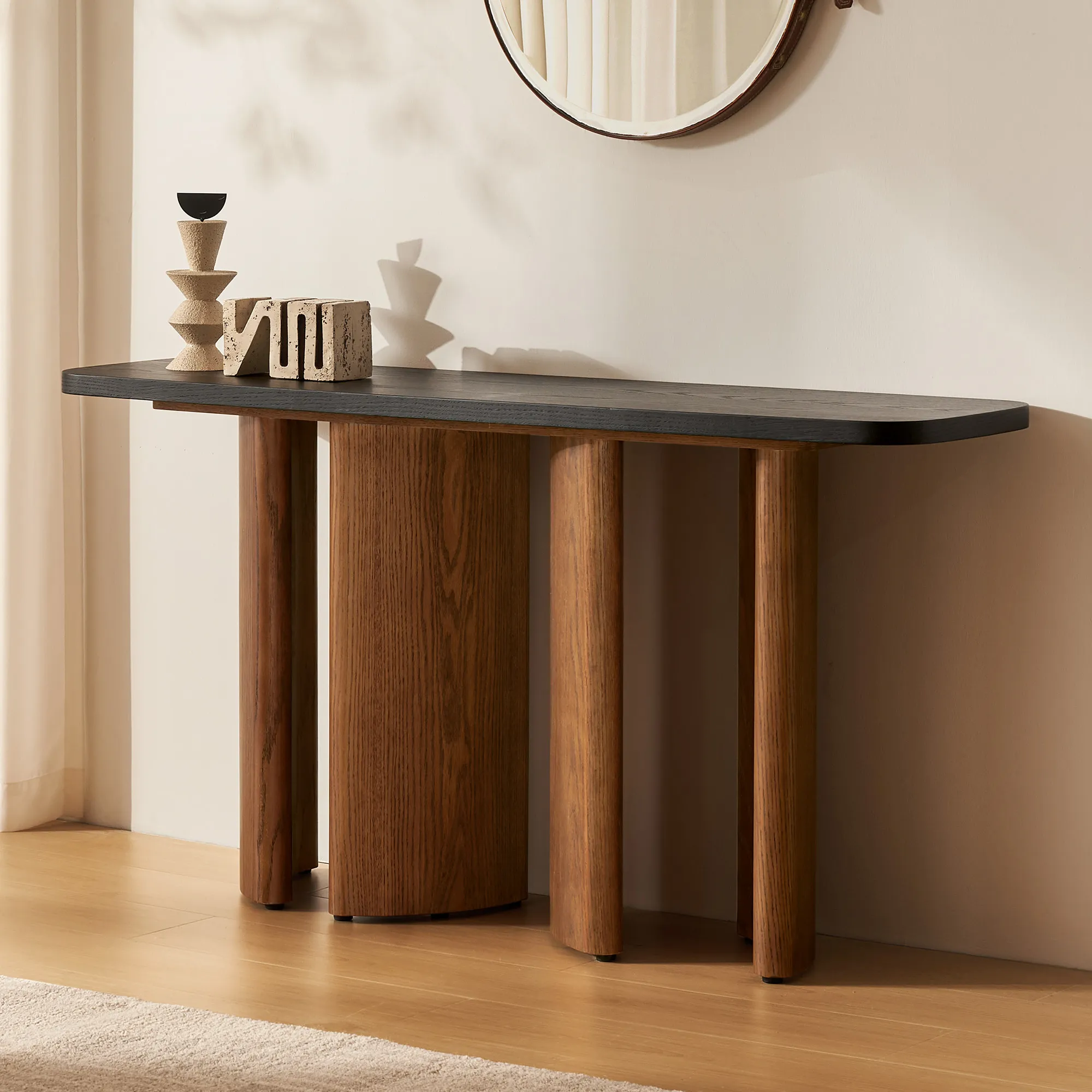 Silas 60" Console Table with Oak Legs - Black, Engineered Wood product