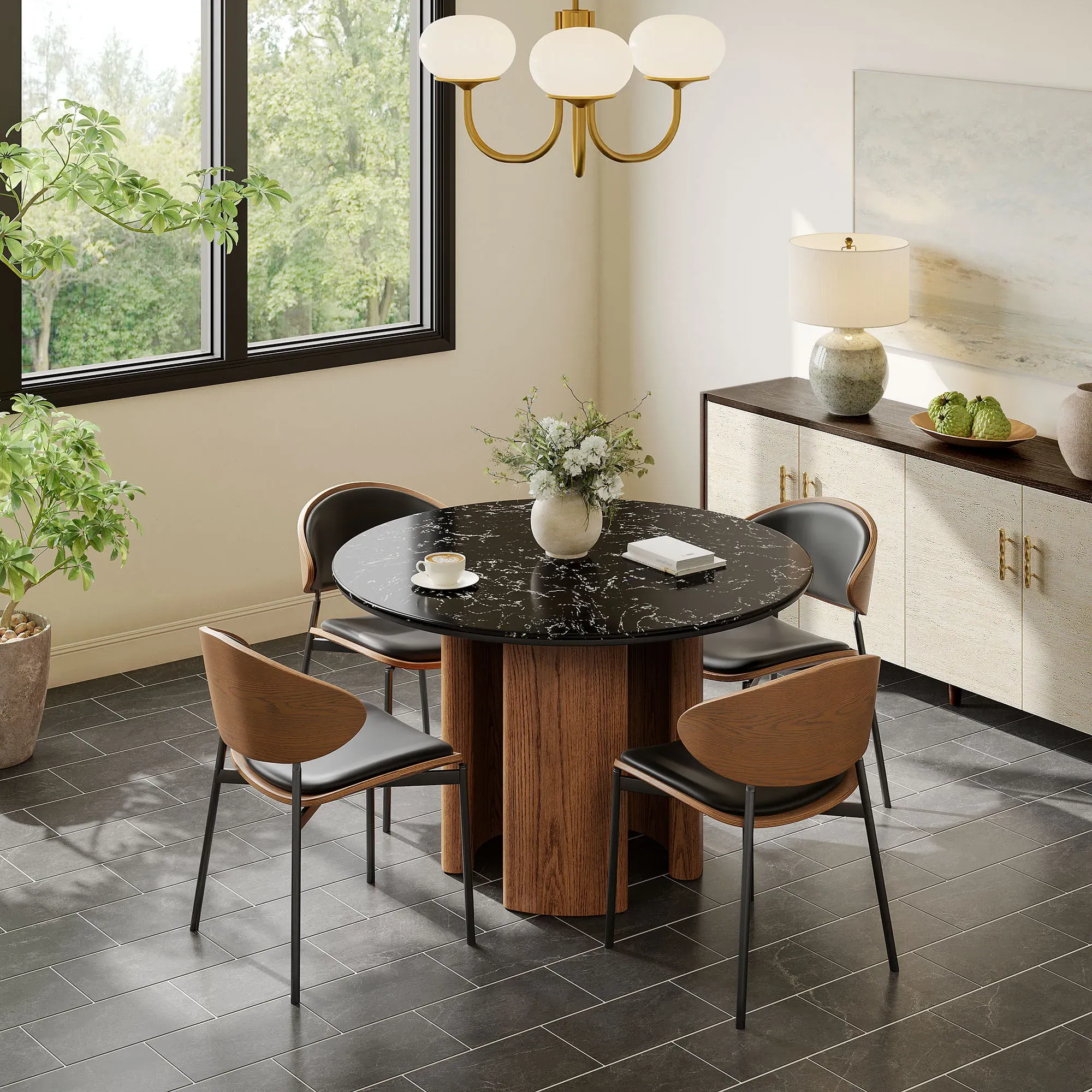 Silas Round Dining Table - Black, Engineered Stone product