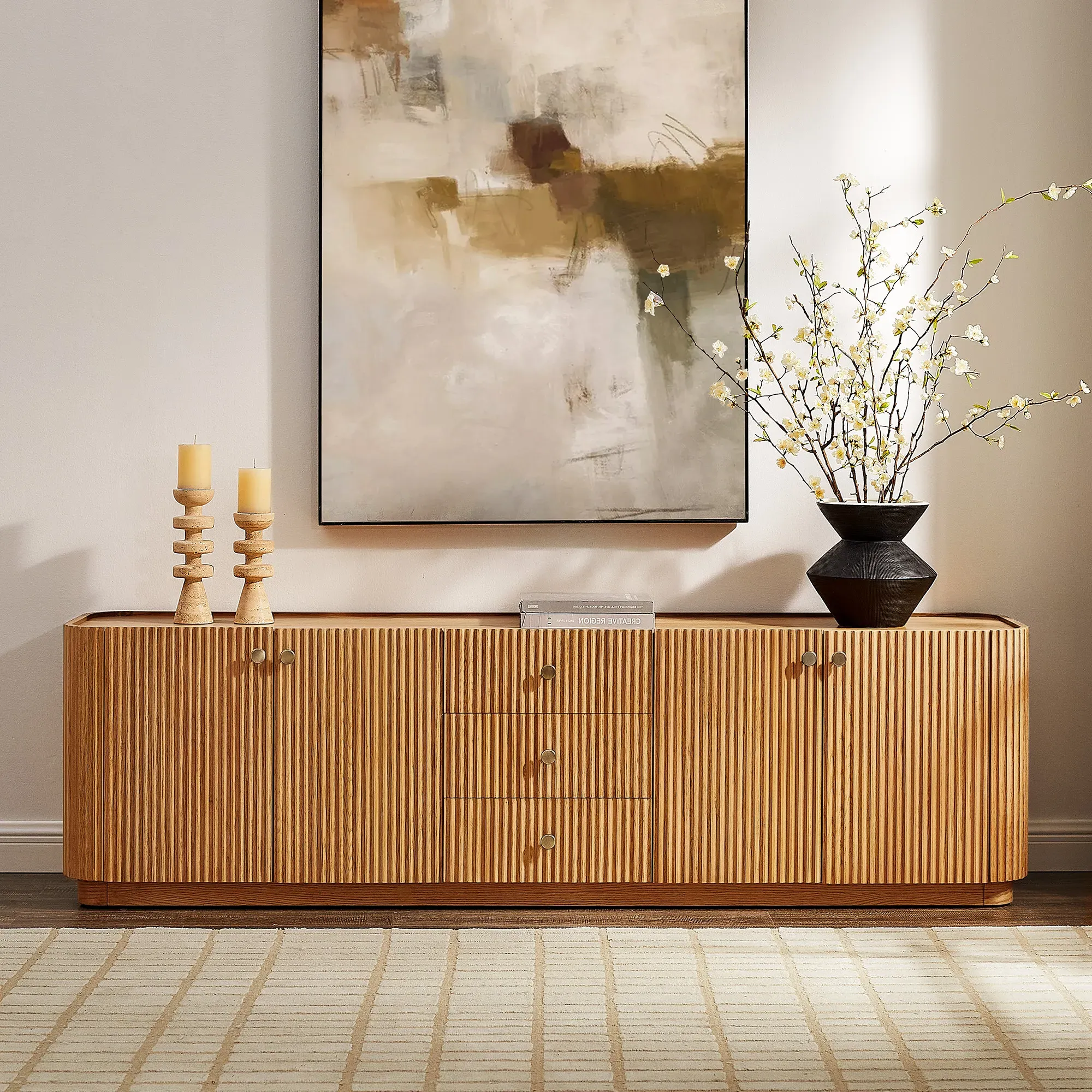 Skimra Fluted Oak Media Console with Storage - Natural, Oak product