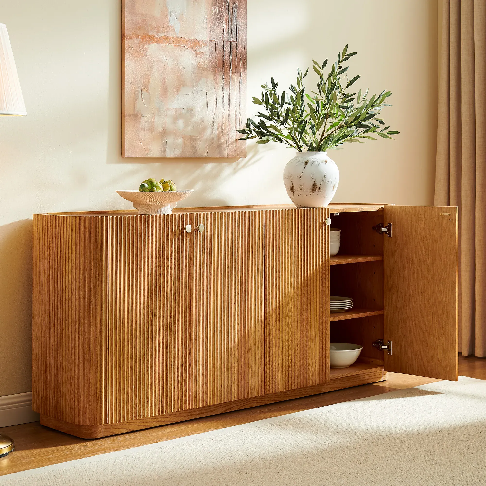 Skimra Fluted Sideboard with Adjustable Shelves - Natural, Oak product