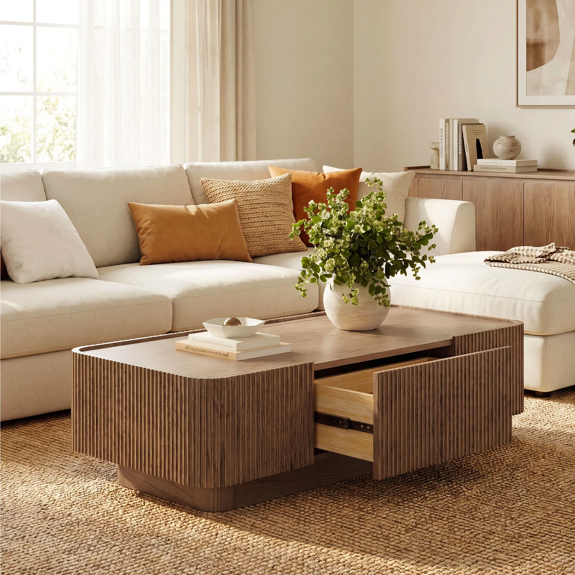 Skimraâ Rectangular Coffee Table with 2 Drawers - Brown, Oak product