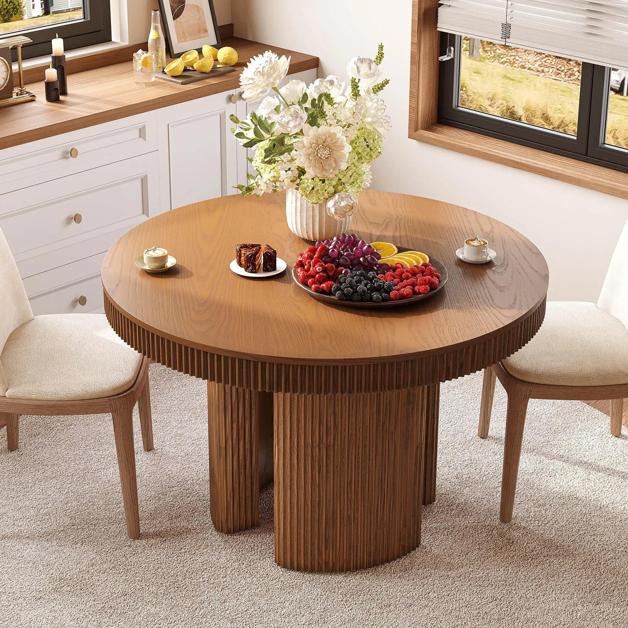Skimra Round Dining Table - Warm Brown, Oak product