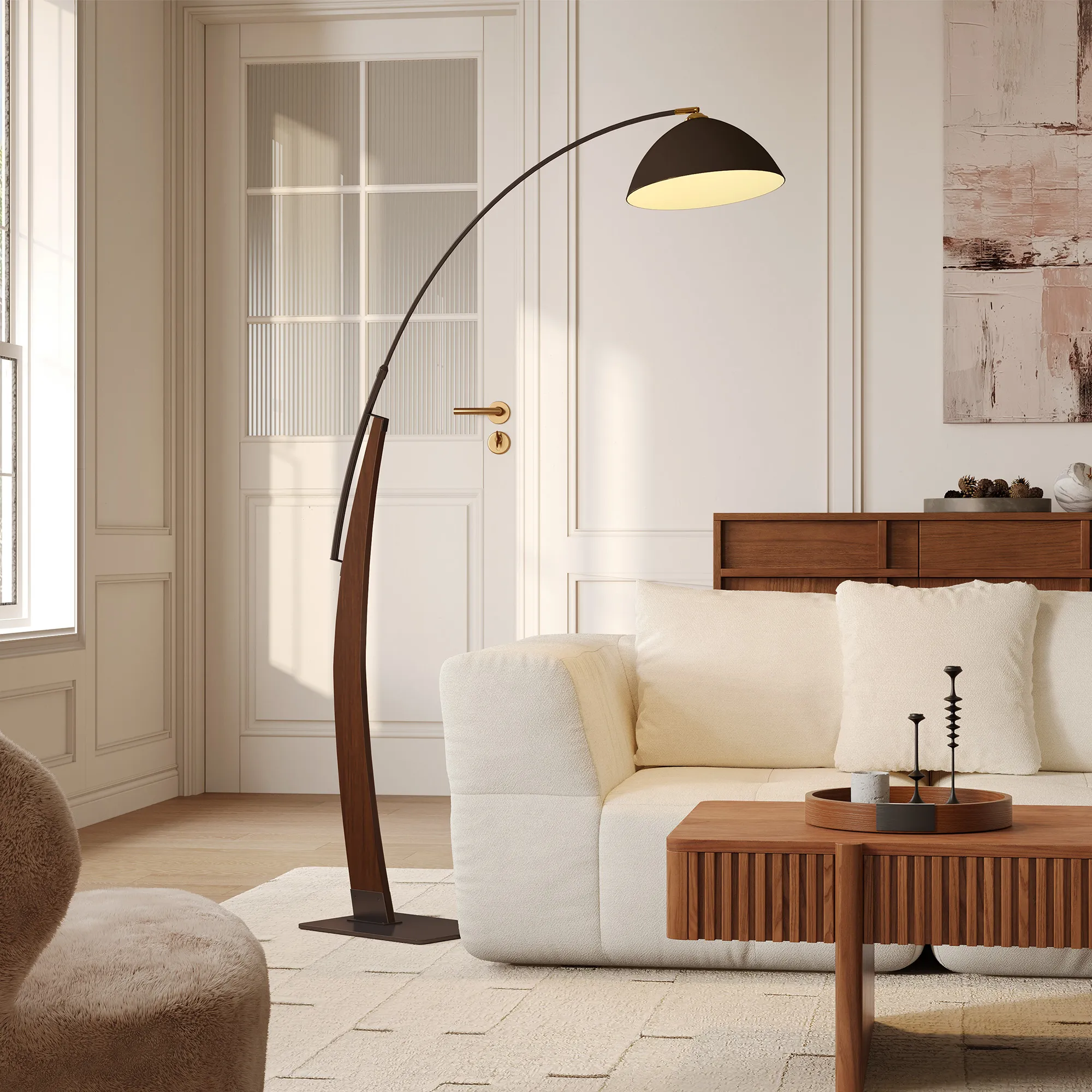 Skog 67" Arc Floor Lamp - Brown, Rubber Wood product