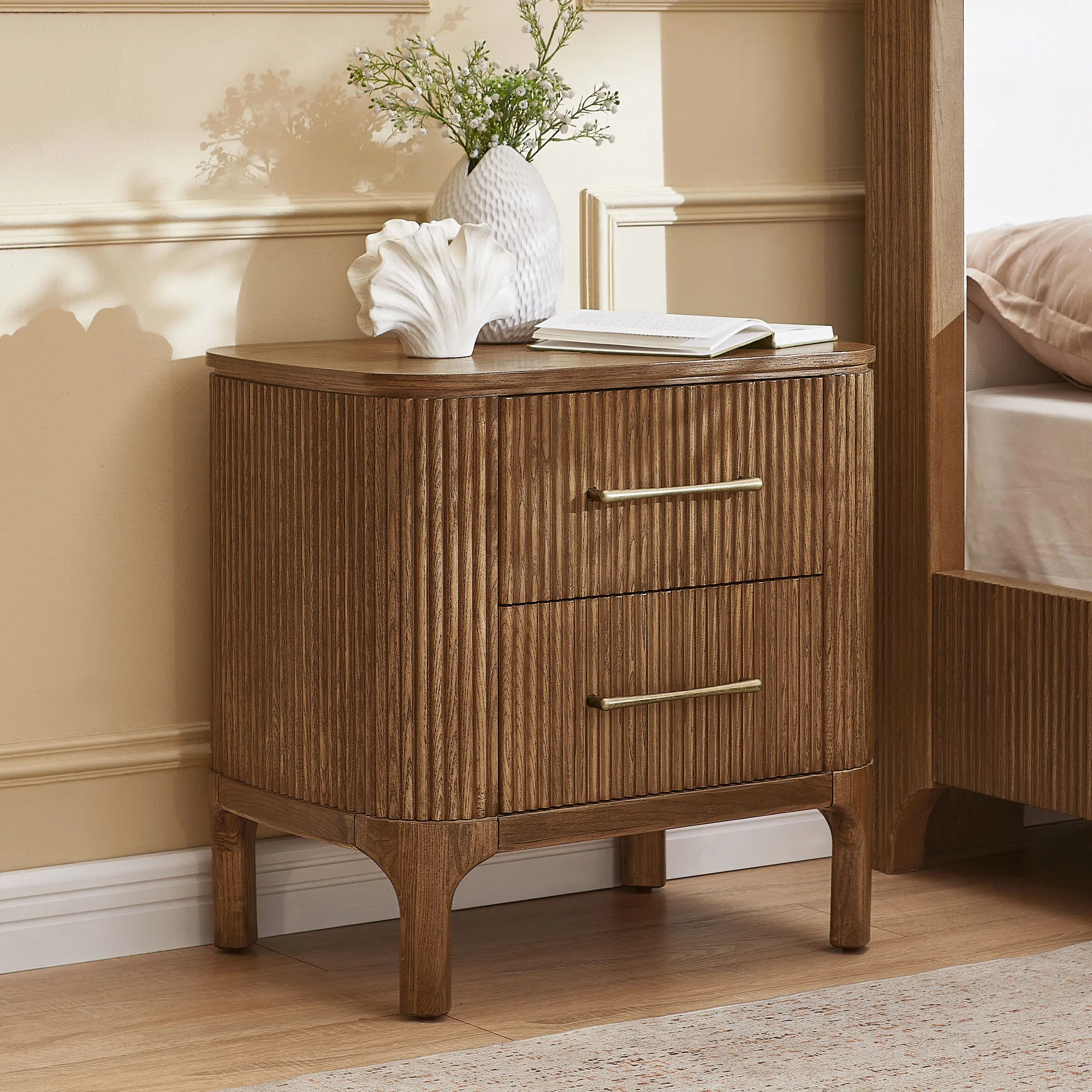 Skugga 2-Drawer Nightstand Fluted - Brown, Oak product