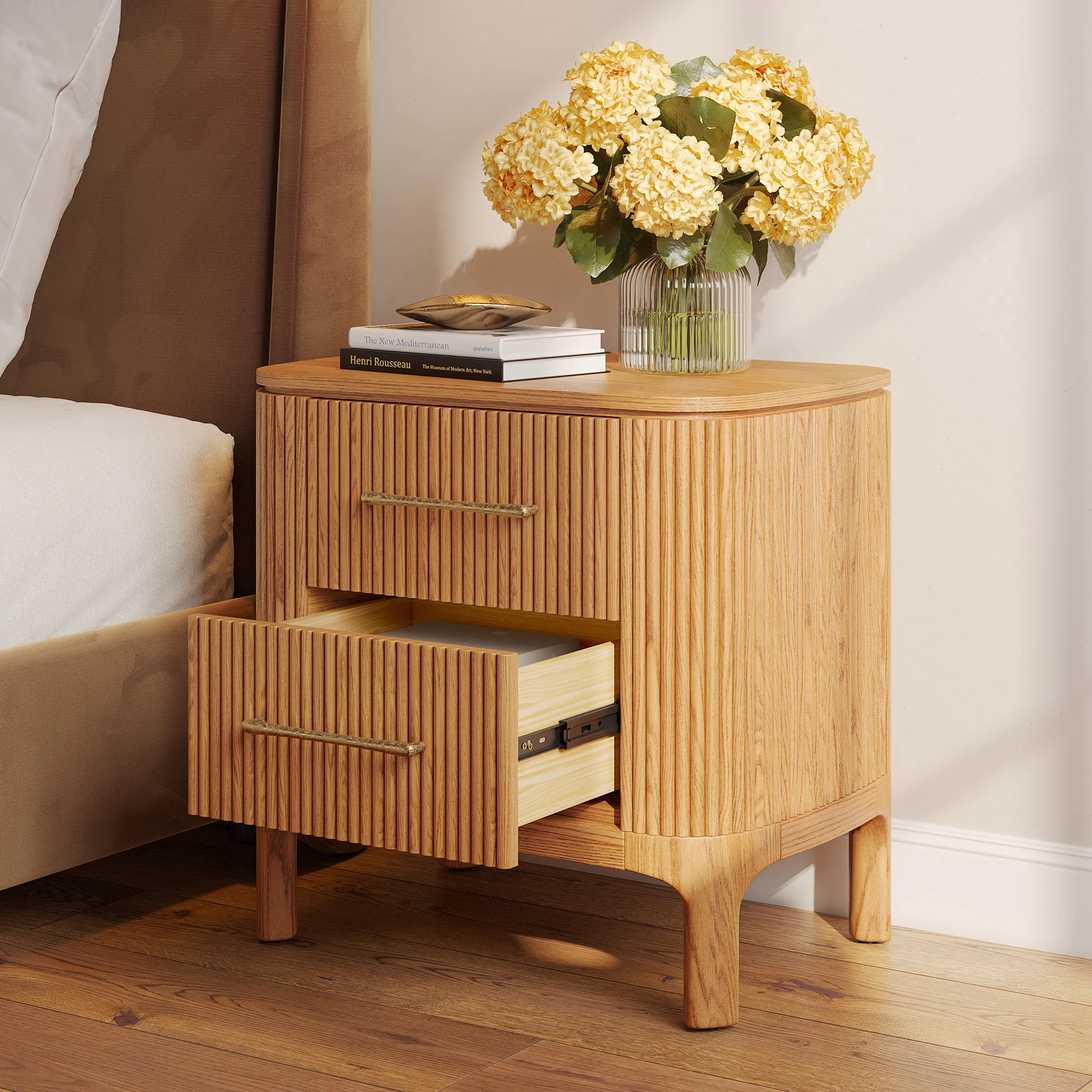 Skugga 2-Drawer Nightstand Fluted - Natural, Oak product