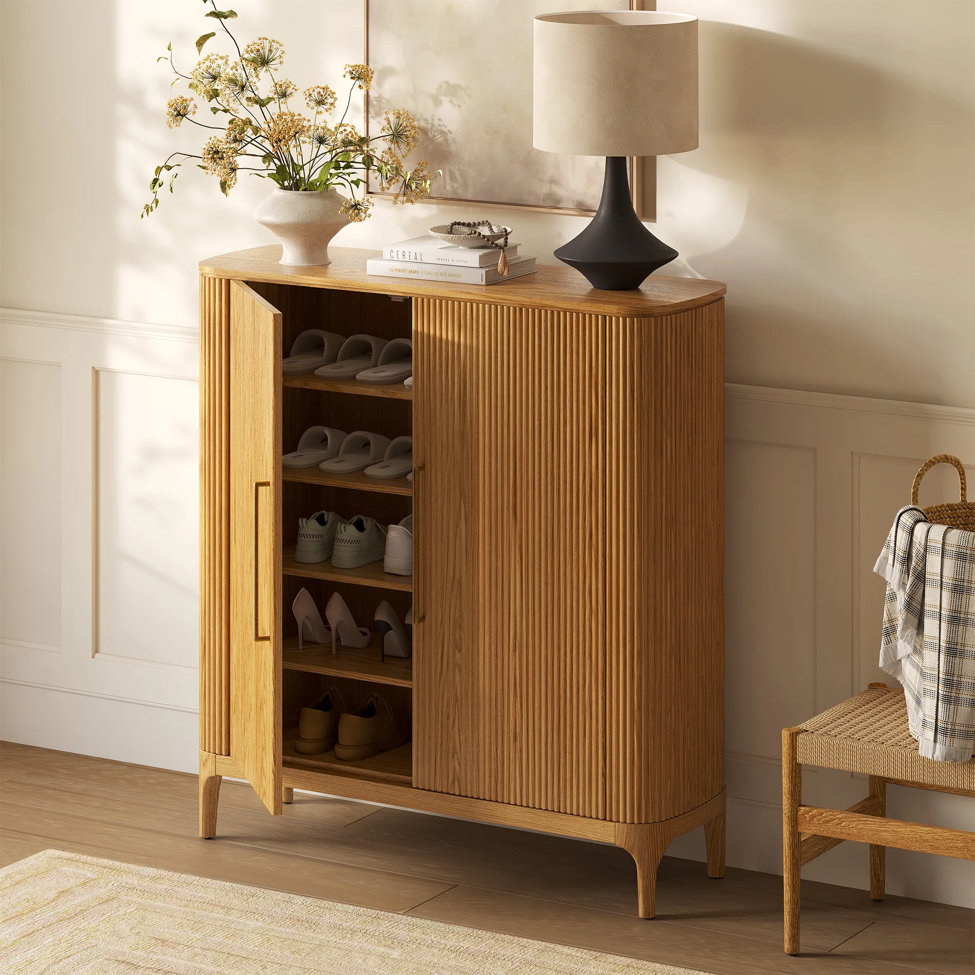 Skugga 47 5-Tier Shoe Storage Cabinet with Door - Natural, Oak product