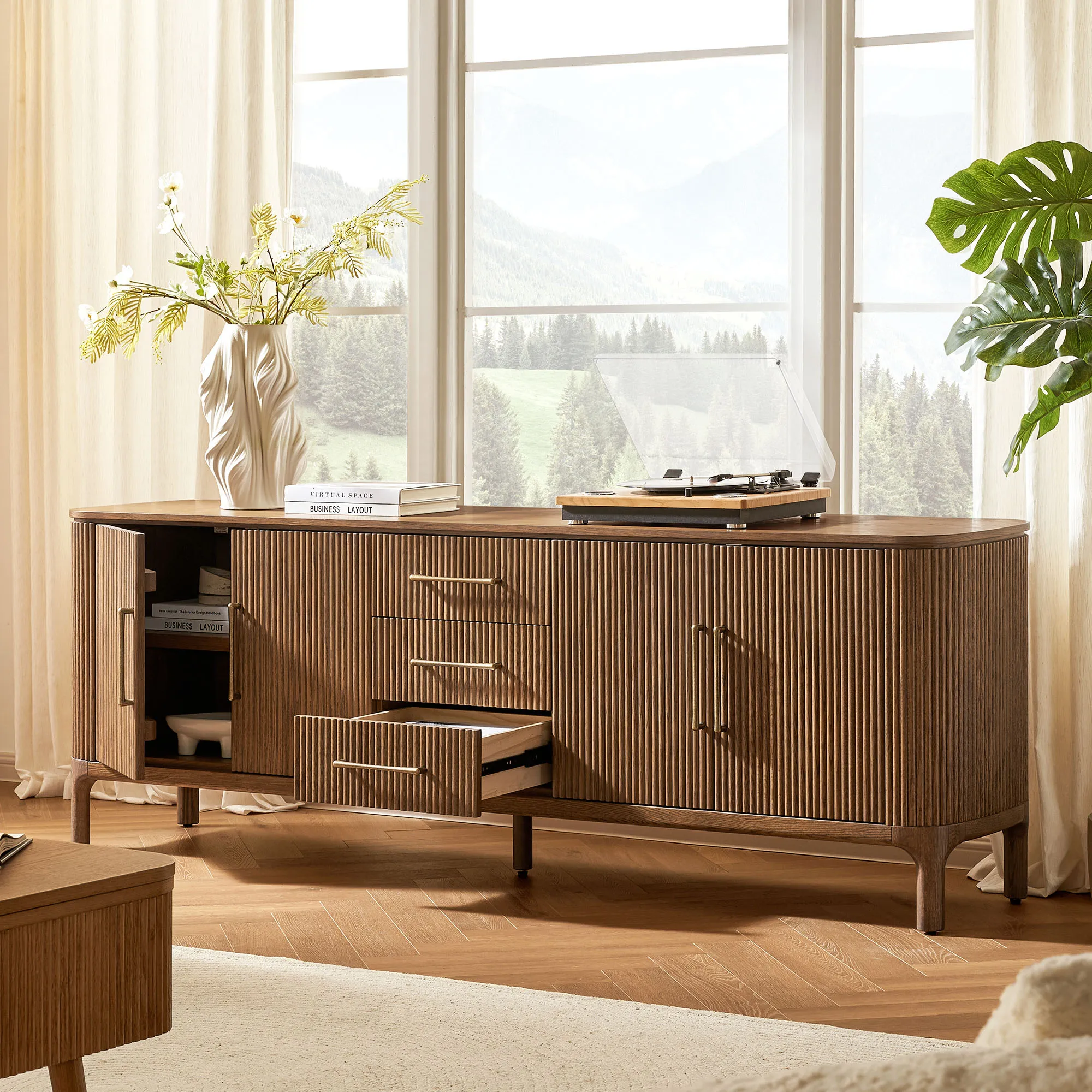 Skugga 84" TV Stand with 3 Drawers - Brown, Oak product