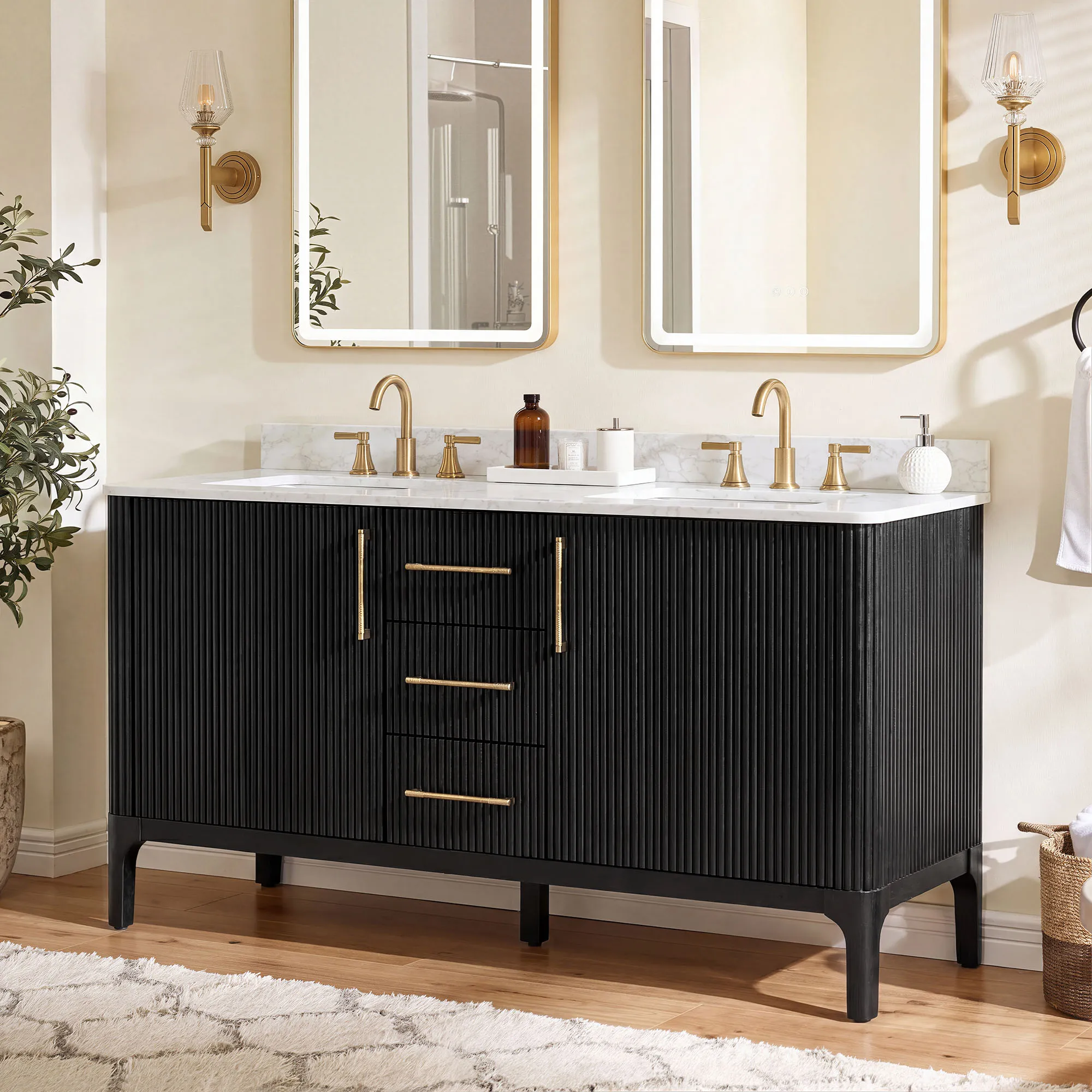Skugga Double Bathroom Vanity with Fluted Design - Black, Plywood product