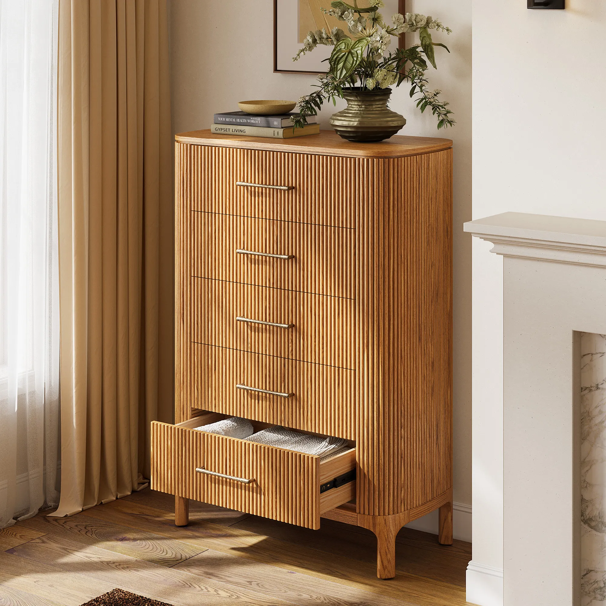 Skugga Fluted 5-Drawer Chest - Natural, Oak product