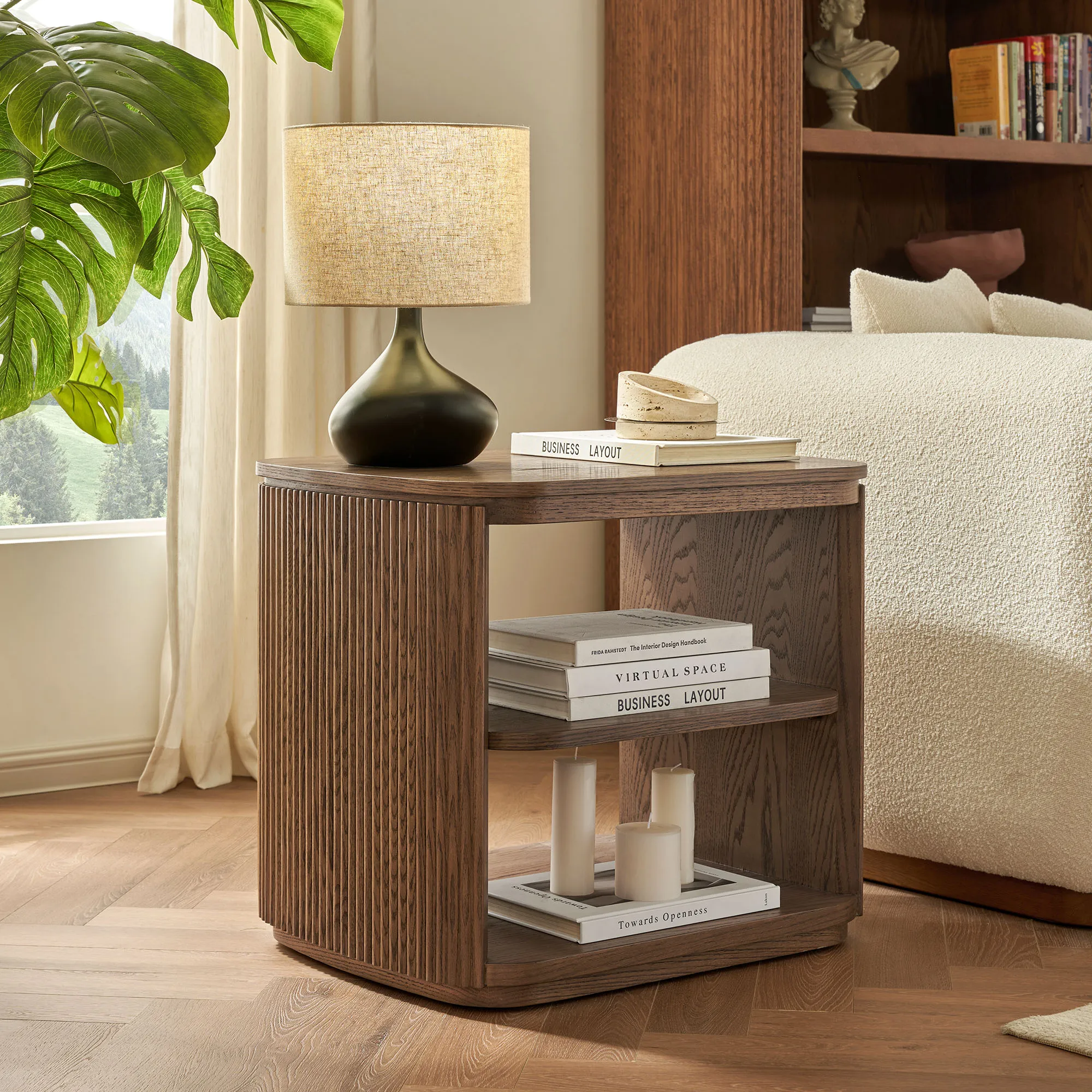 Skugga Square Side Table with Open Shelves - Brown, Oak product