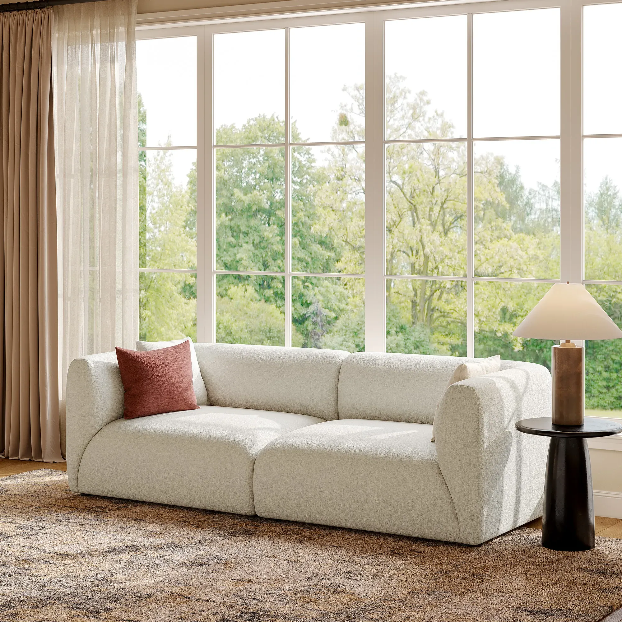 Solace 2-Seater Deep Seat Loveseat Sofa - White, Linen product
