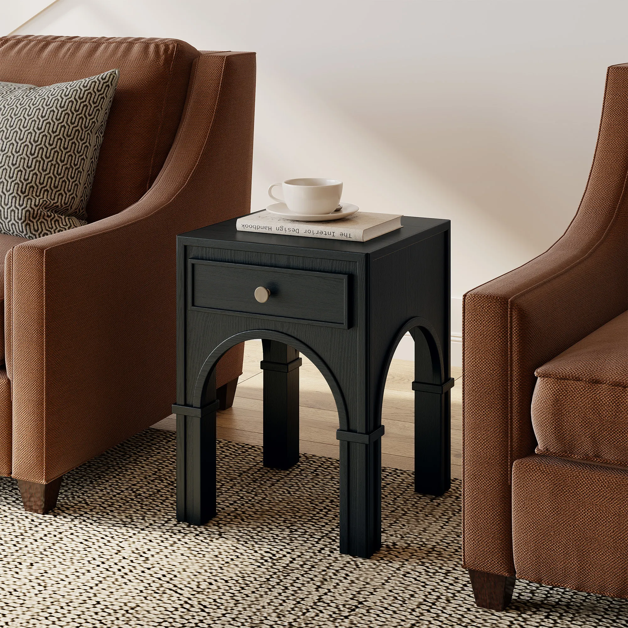 Solvind Square Side Table with Drawer - Black, Oak product