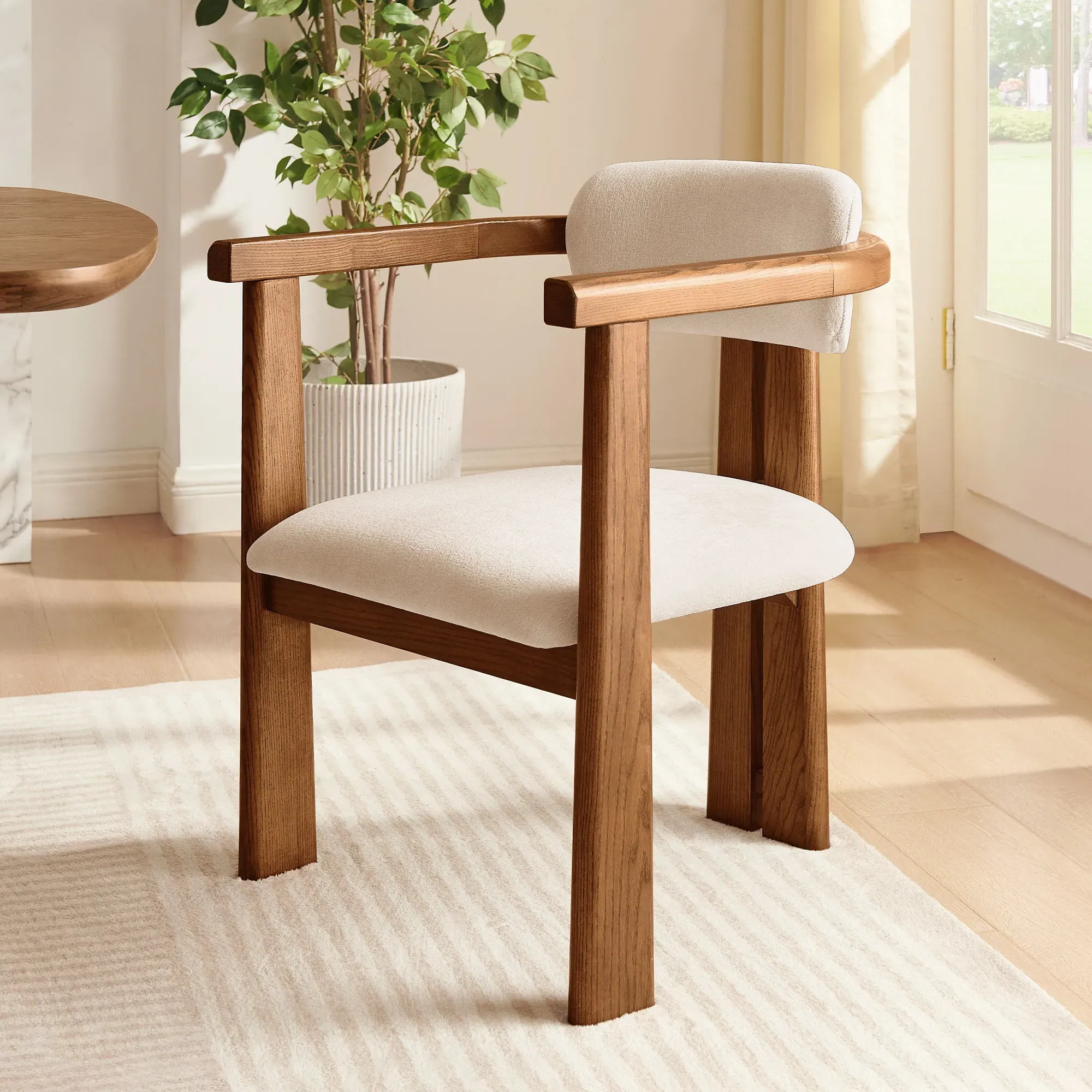 Spine Dining Chair with Wraparound Armrest - White, Ash Wood product