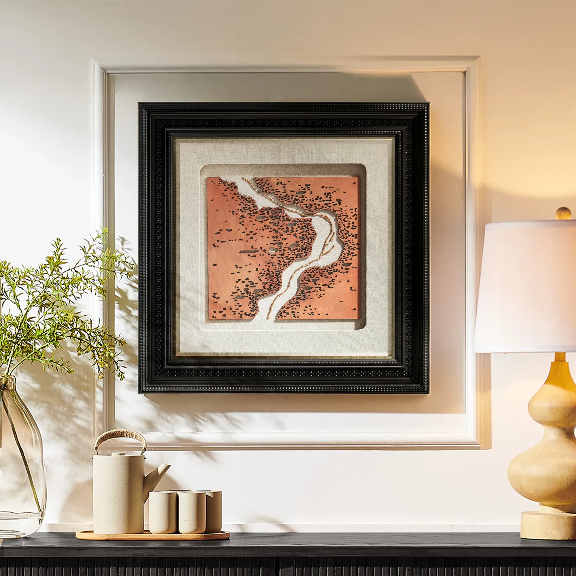 Square Carved Wall Art Solid Wood Frame - Black, Brown product