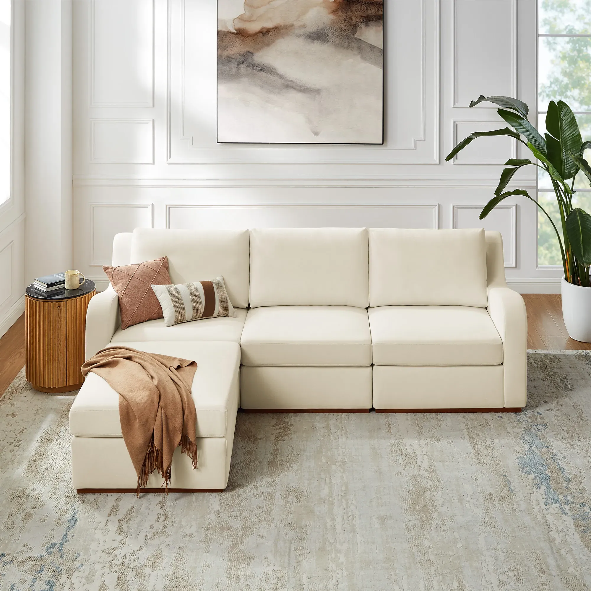 Sunlit Modular Sectional Sofa Deep Seat - White, Cotton product