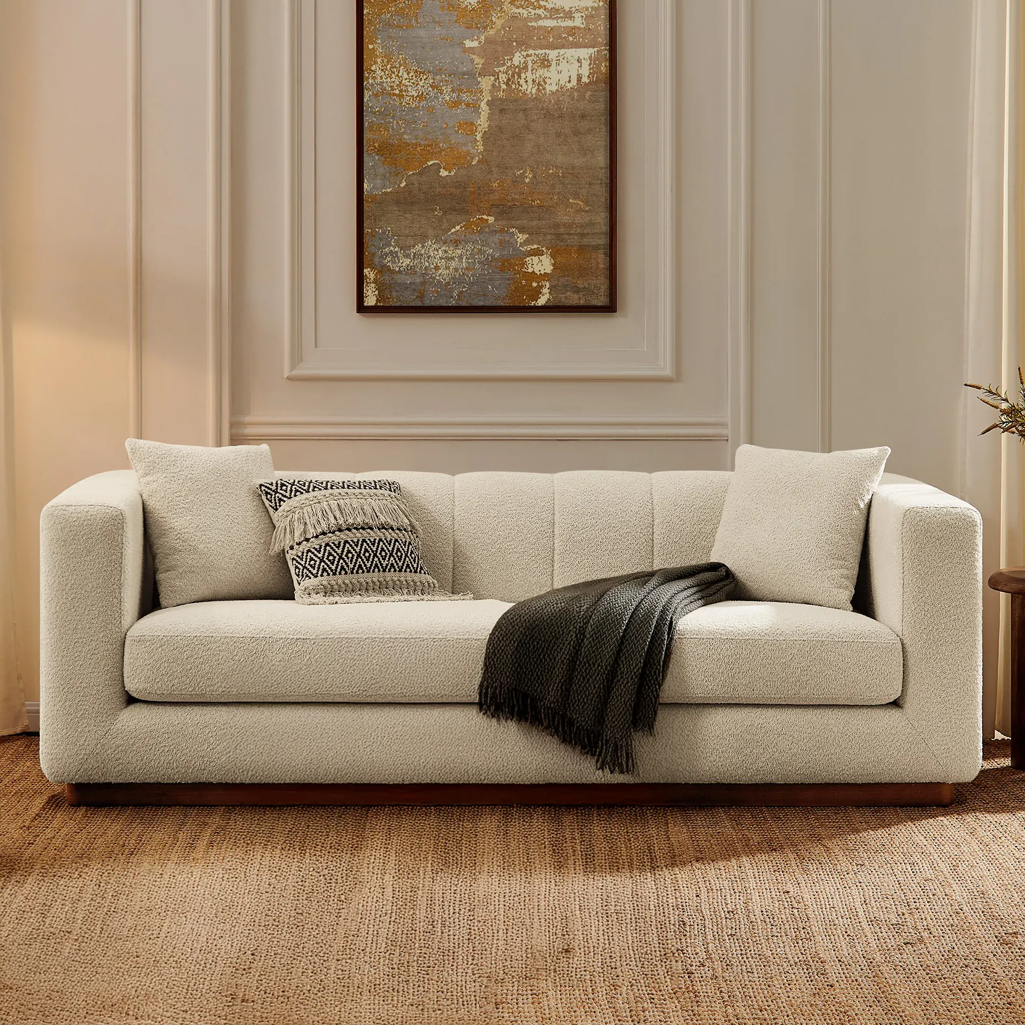Svalbard Boucle Loveseat with Removable Cover - White, Ash Wood product