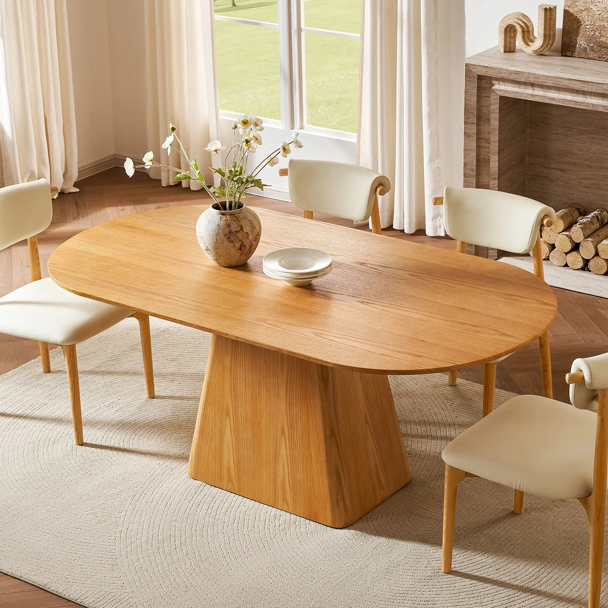 Thorsten Oval 6-Seater Dining Table - Natural, Engineered Wood product