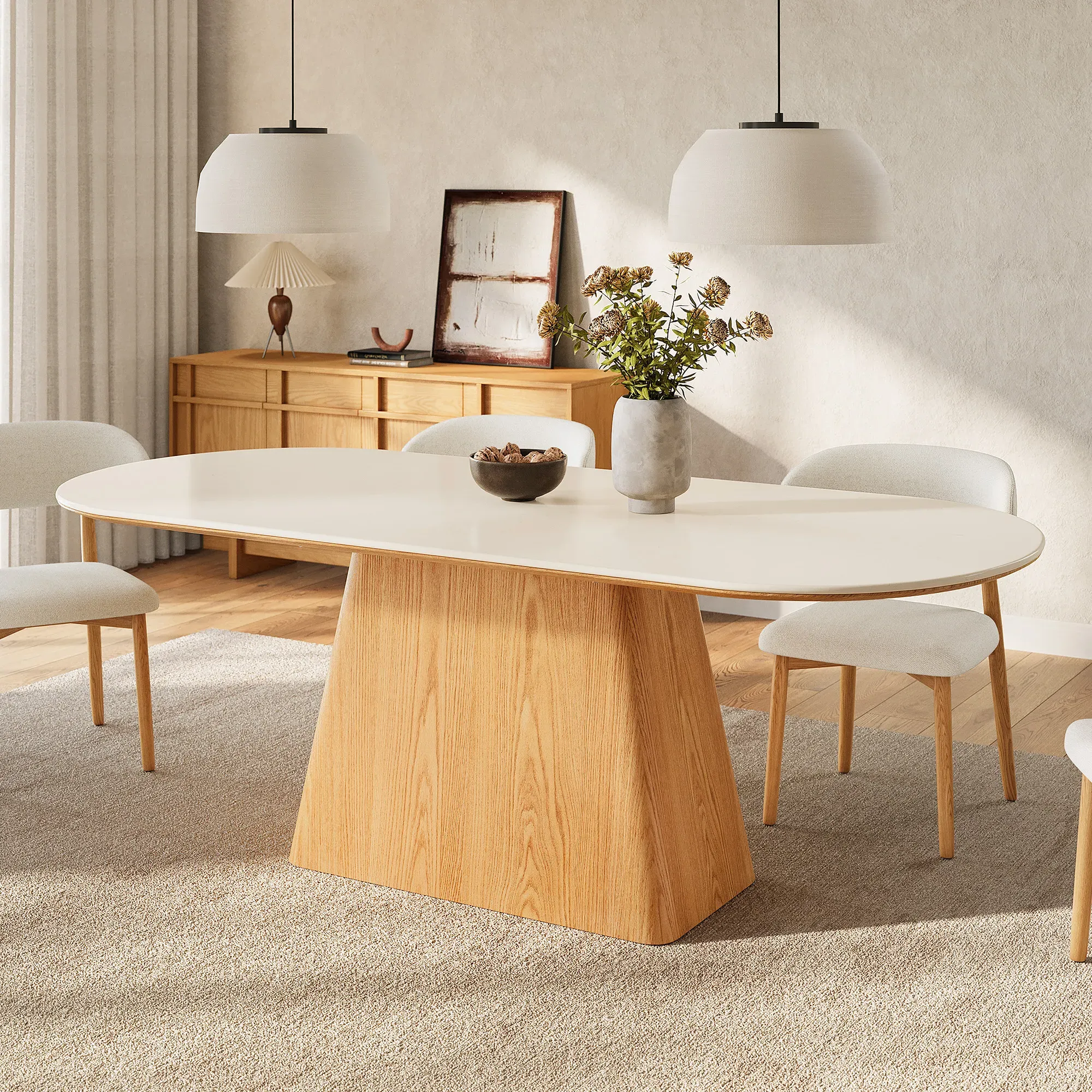 Thorsten Oval Dining Table - Natural, Engineered Stone product
