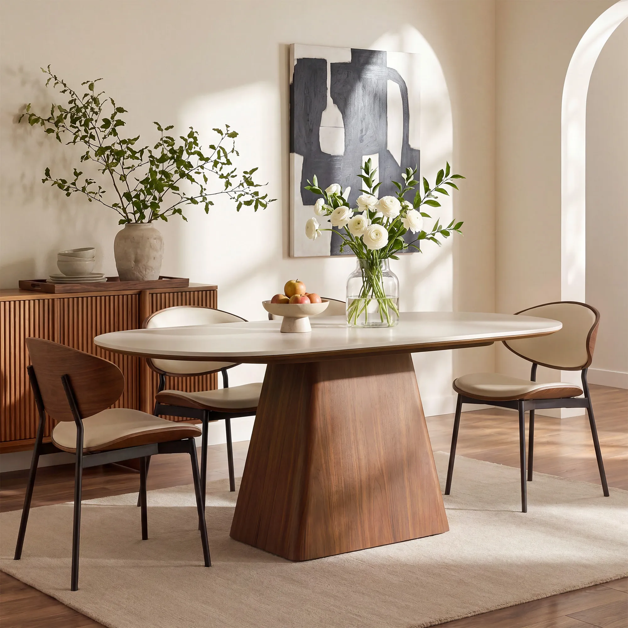 Thorsten Oval Dining Table Seats 6 - Beige, Engineered Stone product