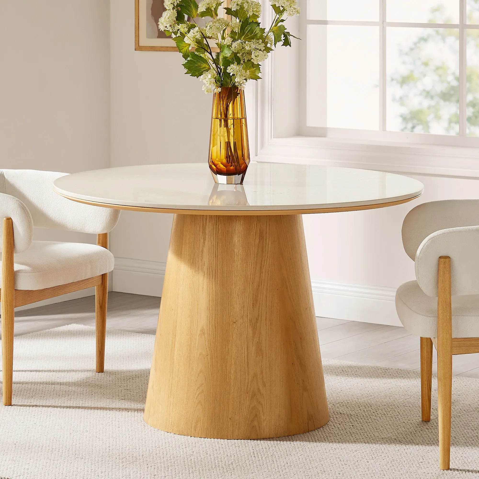 Thorsten Round Dining Table with Cone Base - Beige, Stone product