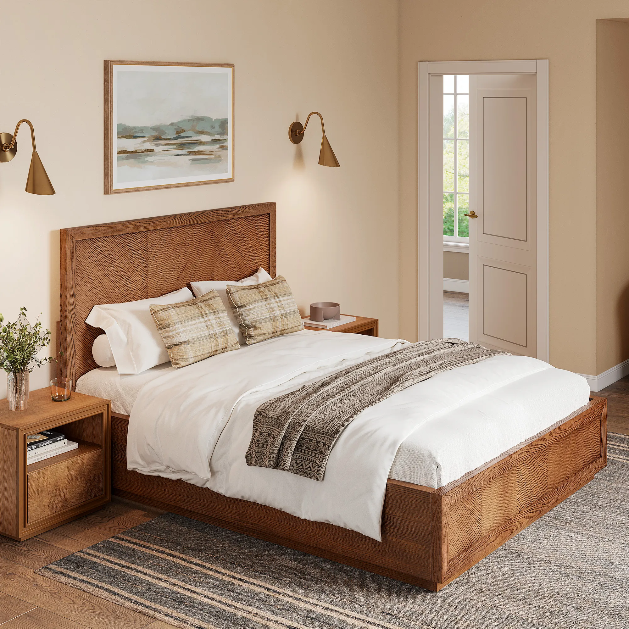 Thursen Queen Size Bed - Warm Brown, Oak product