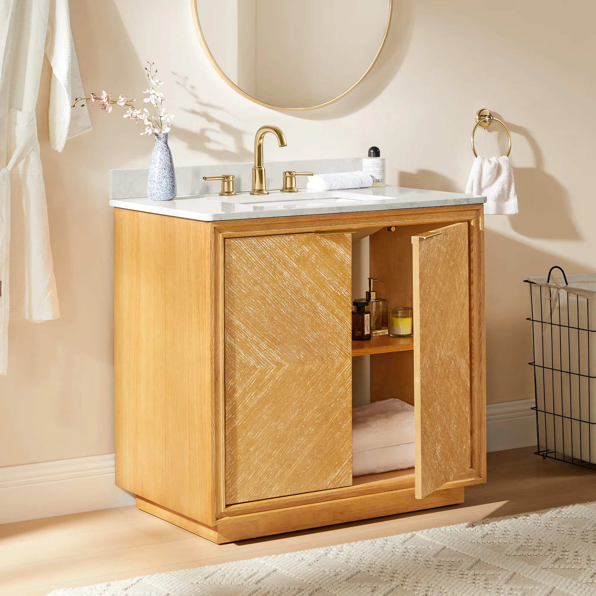 Thursen Single Bathroom Vanity with Sink - Natural, Solid Wood product