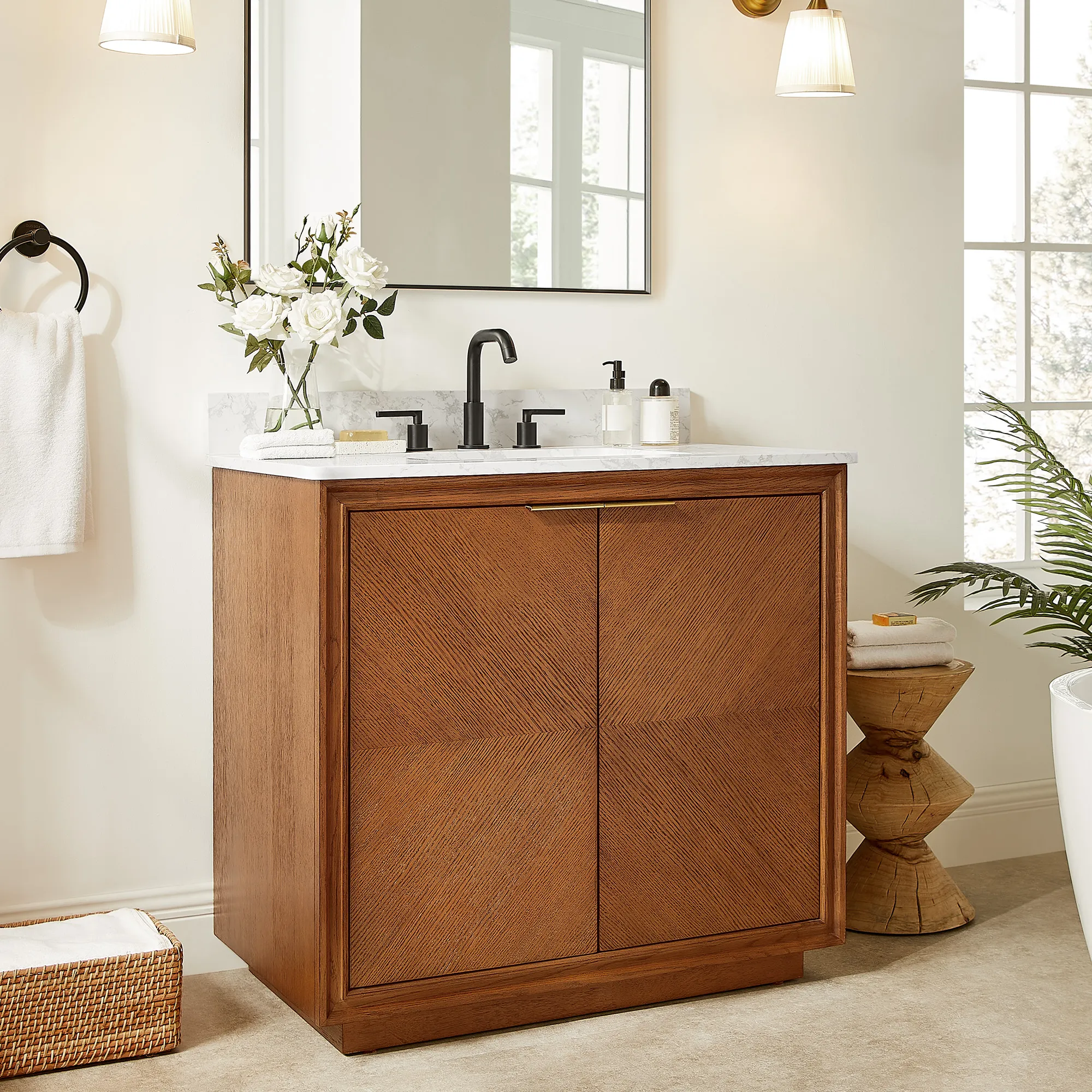 Thursen Single Bathroom Vanity with Storage - Brown, Plywood product