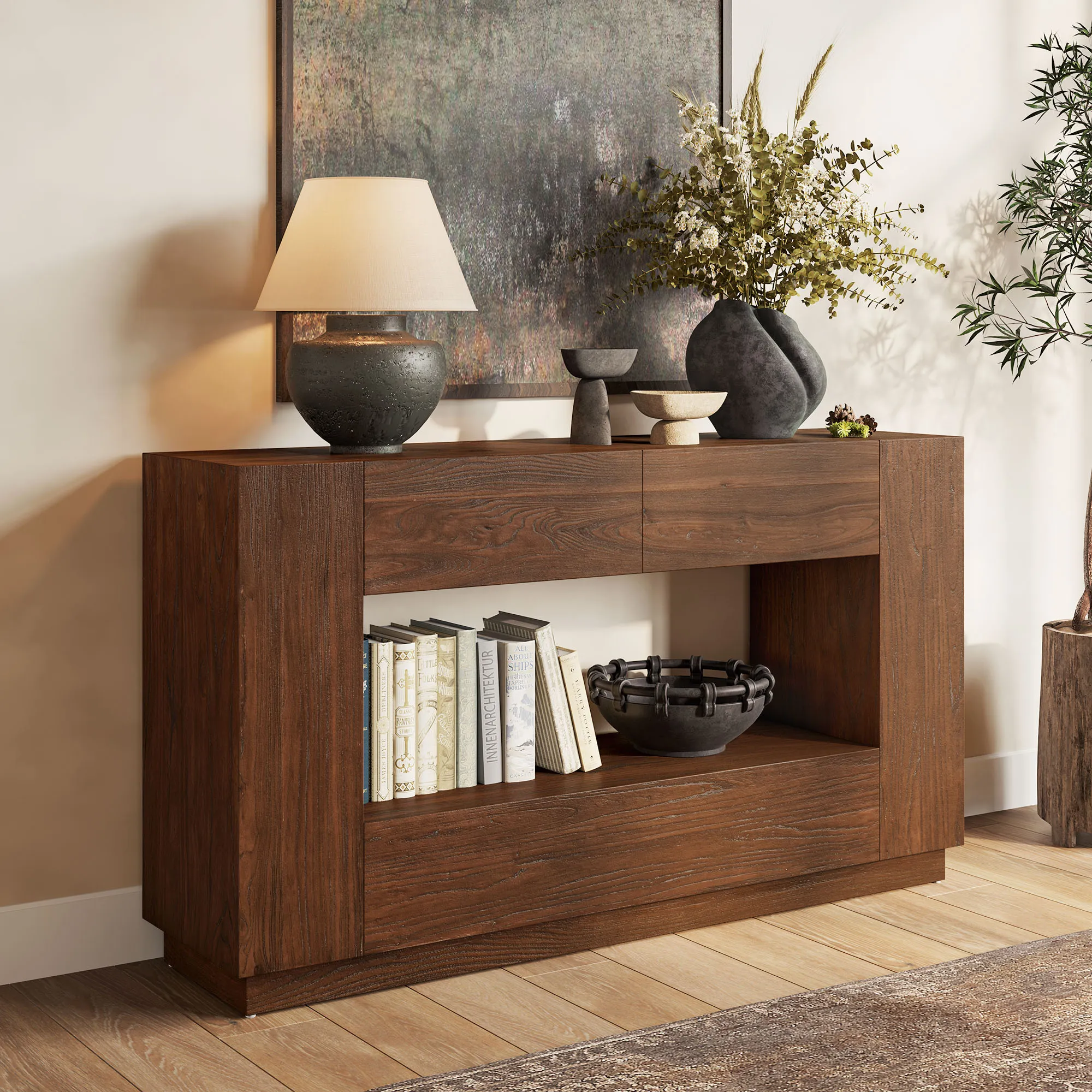 Torben 55 Inch Tall TV Stand with Drawer - Walnut, Old Elm product