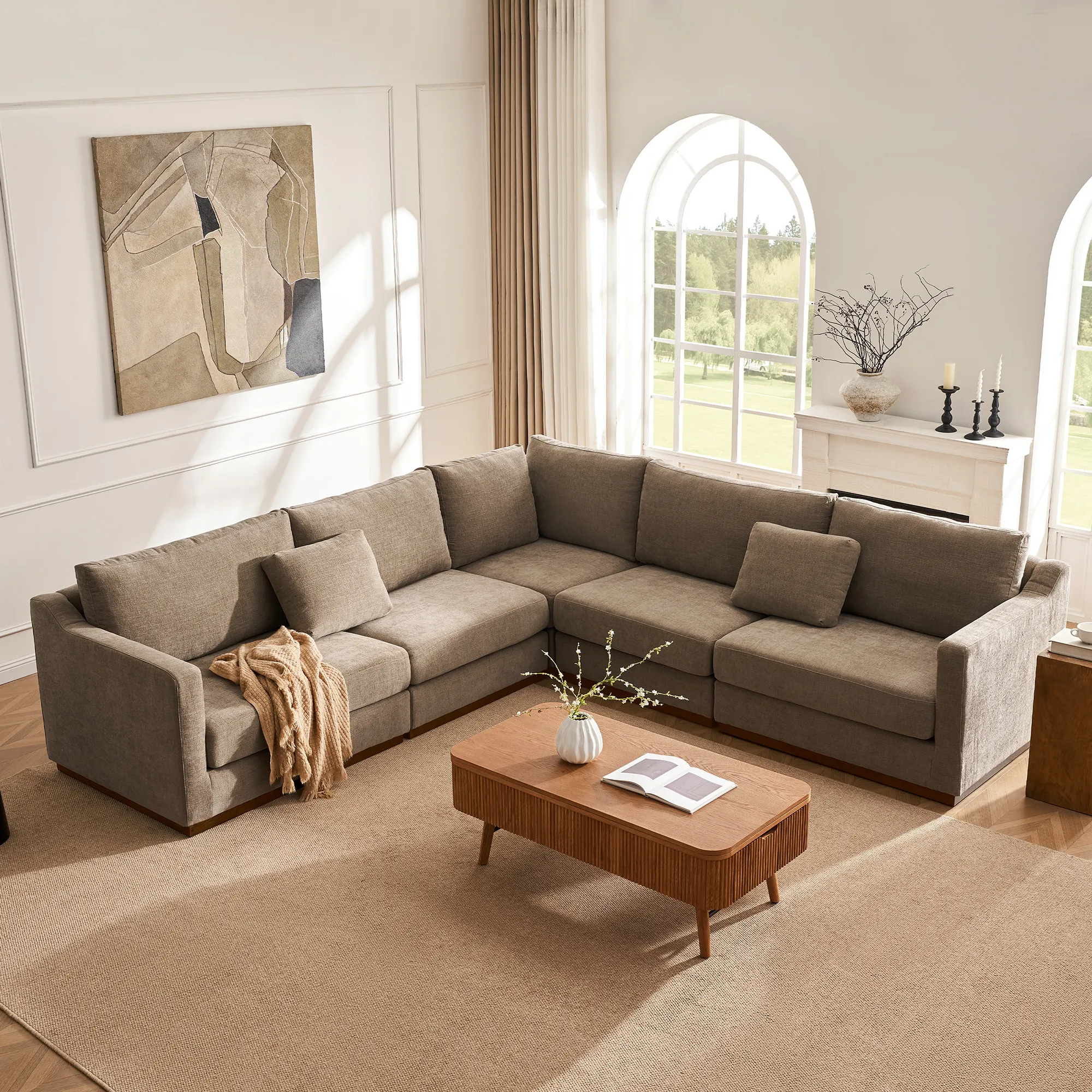 Torvald L-Shaped Modular Sectional Sofa - Coffee, Cotton product