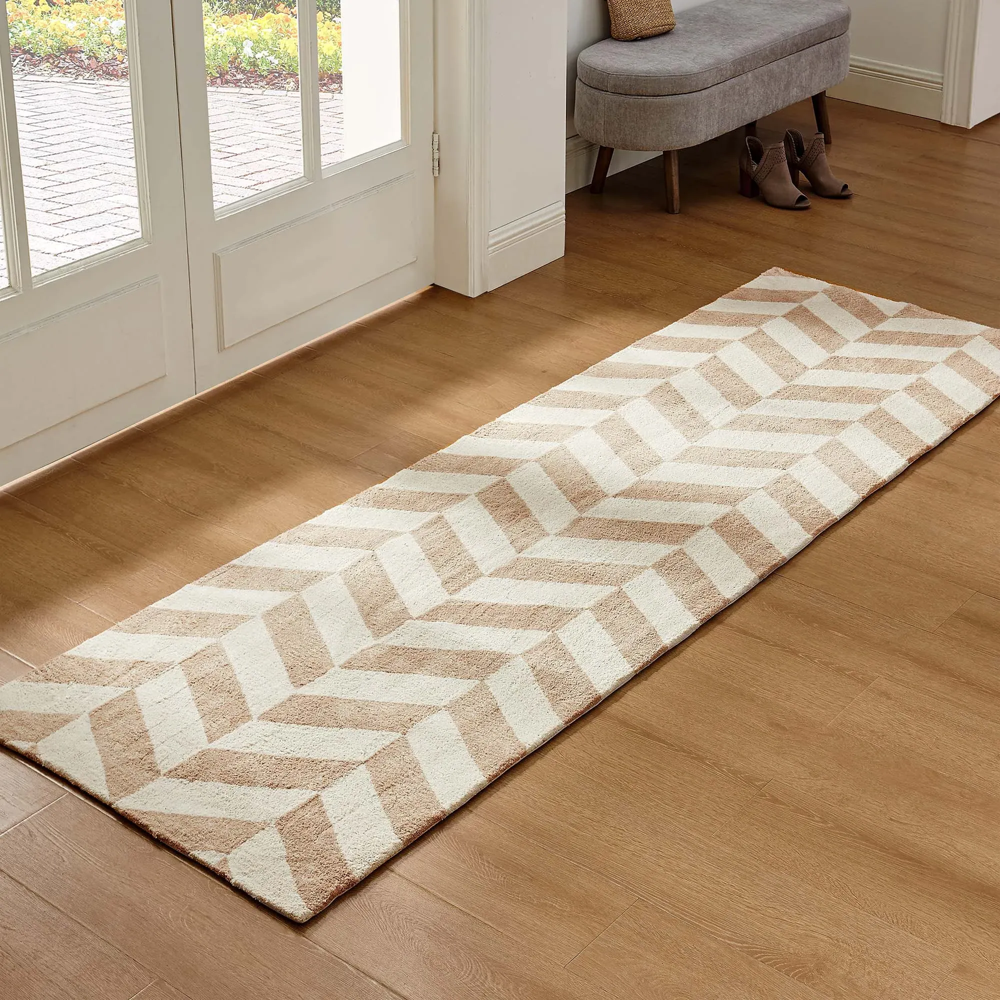 Tufted Runner Rug - Creamy Beige, Wool Blend product