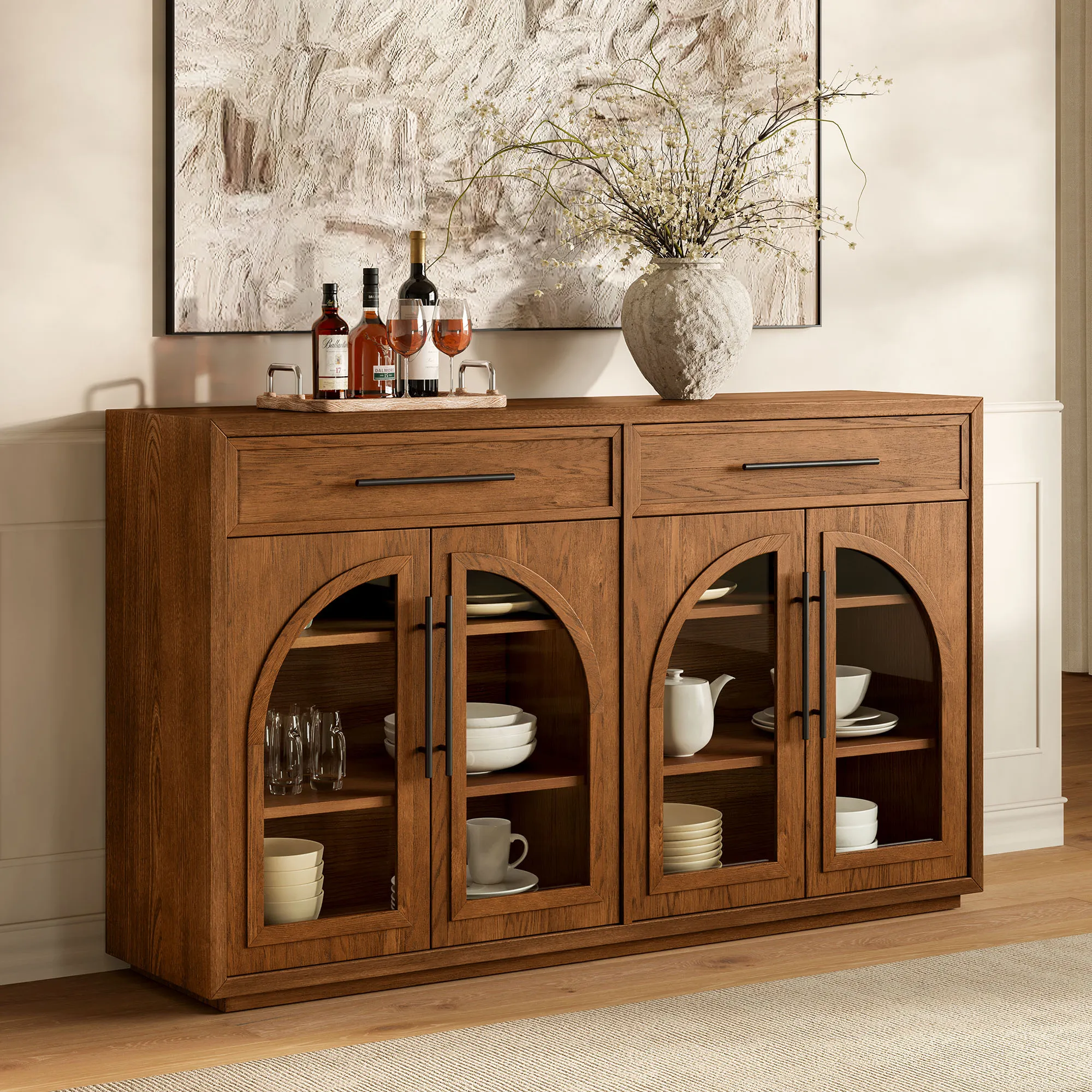 Valborg 63 Sideboard Buffet with Glass Doors - Warm Brown, Rubberwood product