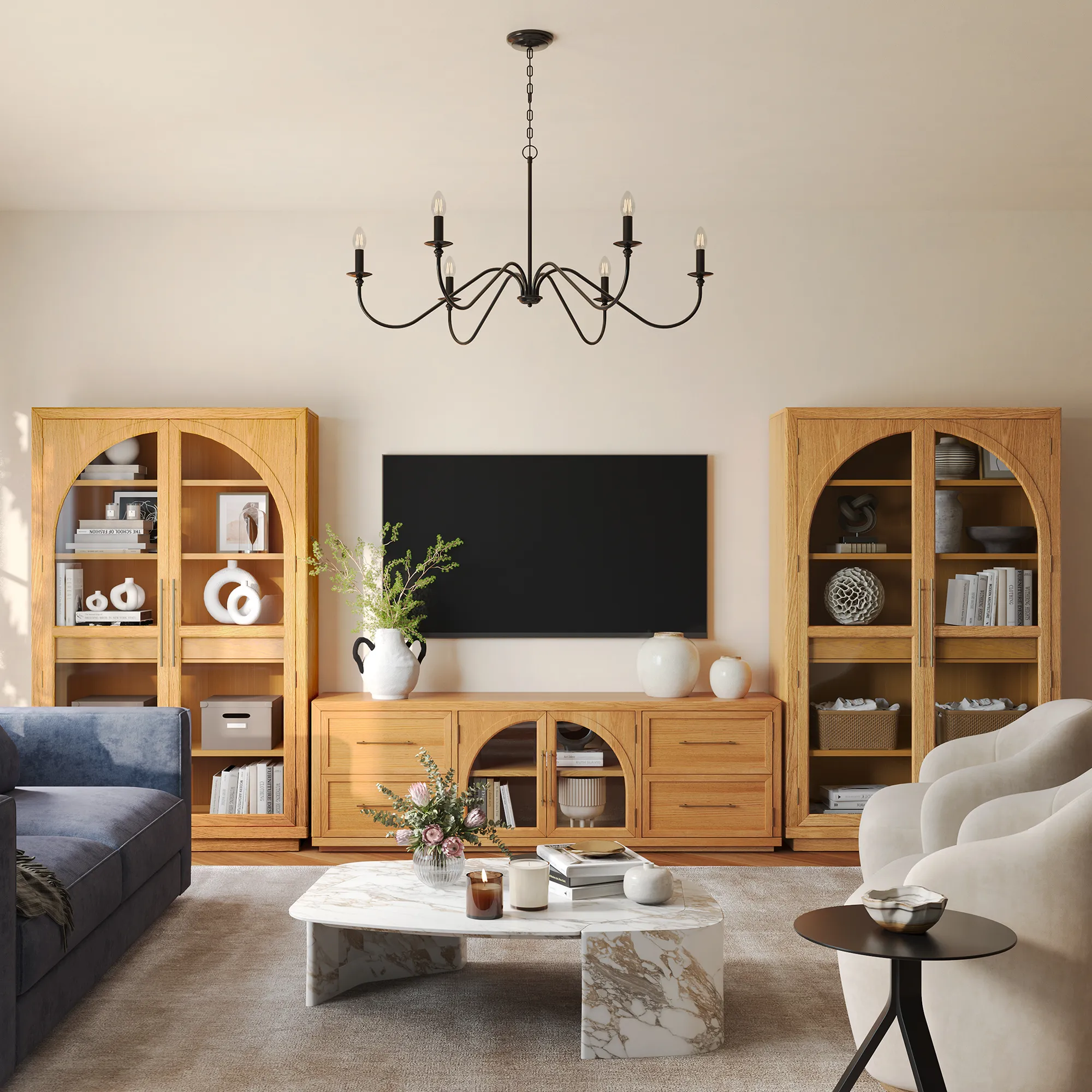 Valborg Media Console with Storage & Adjustable Shelves - Natural, Oak product