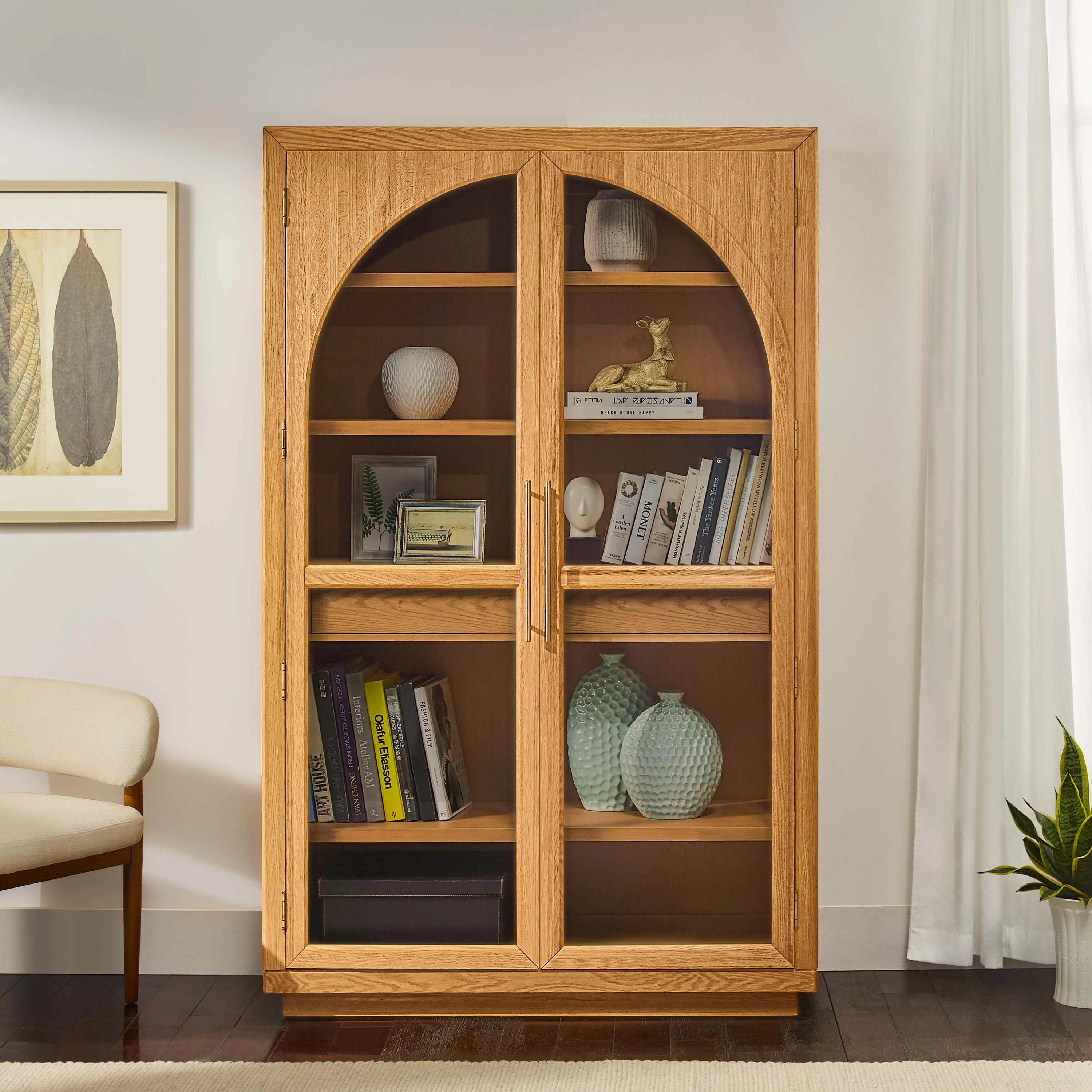 Valborg Tall Cabinet with Arched Glass Doors - Natural, Oak product