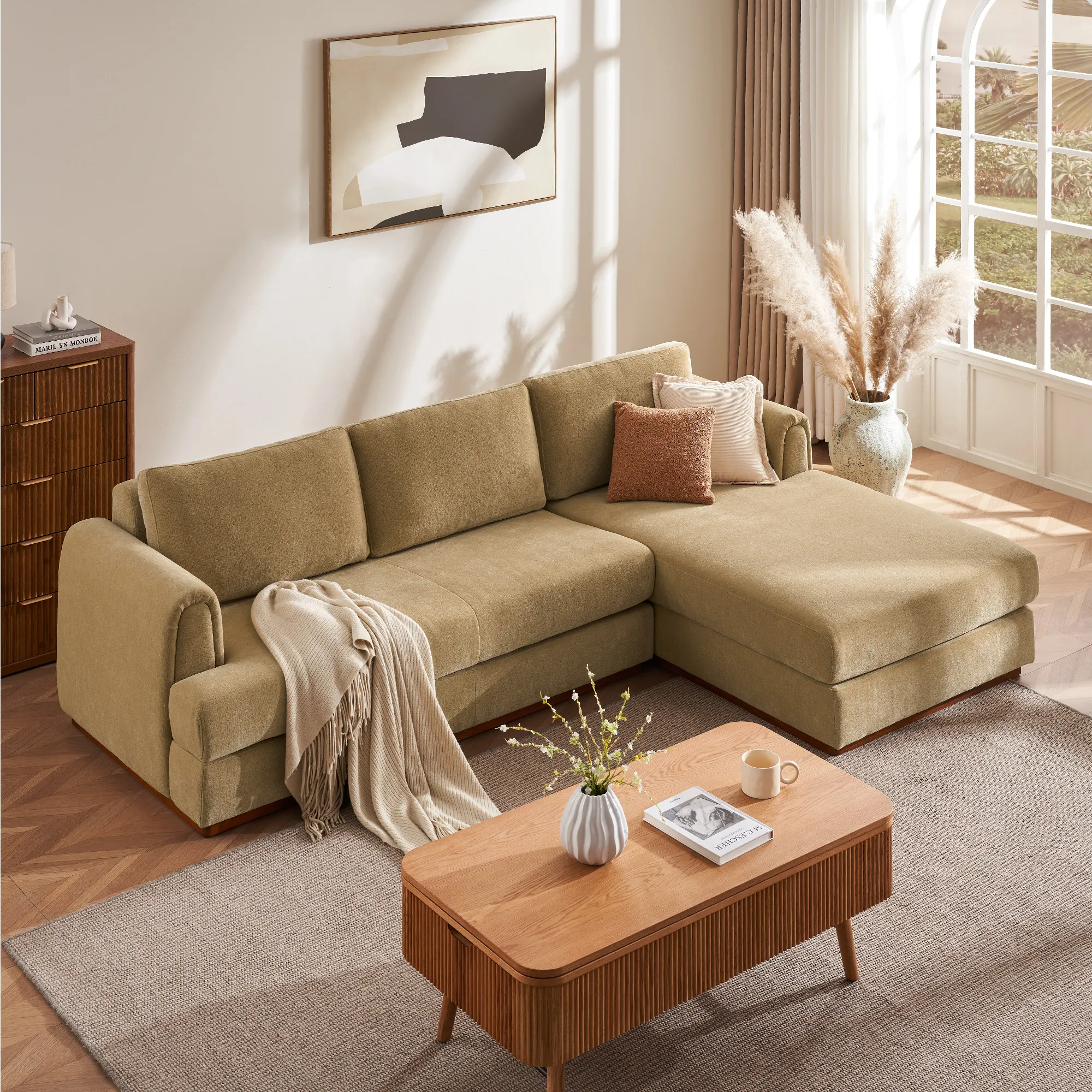 Valky Chaise Sectional Sofa - Brown, Chenille product