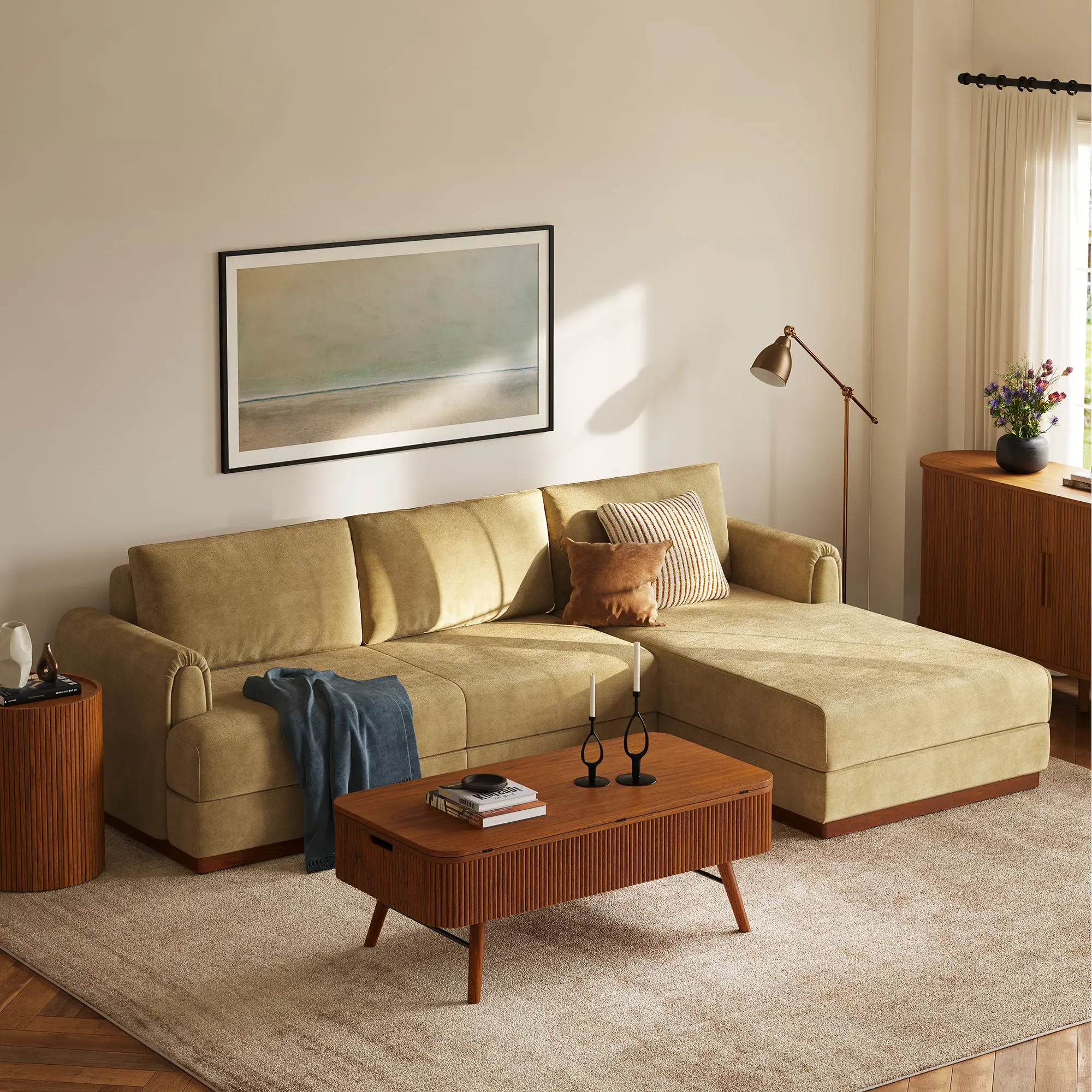 Valky L-Shaped Sectional Sofa with Chaise - Brown, Chenille product
