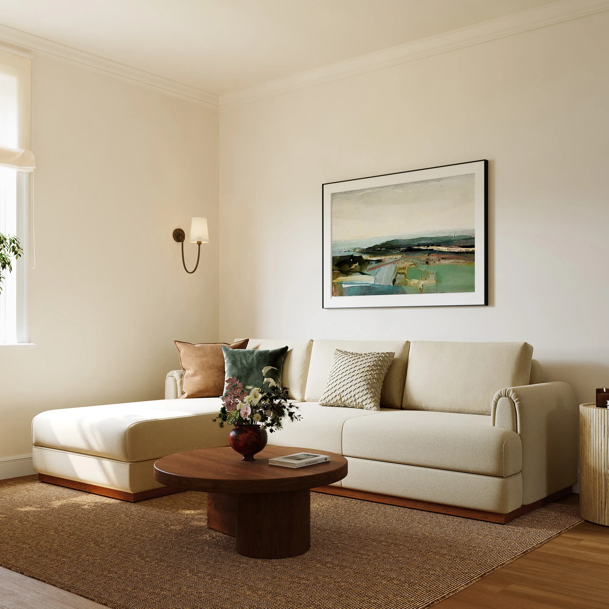 Valky L-Shaped Sofa with Chaise - White, Cotton product