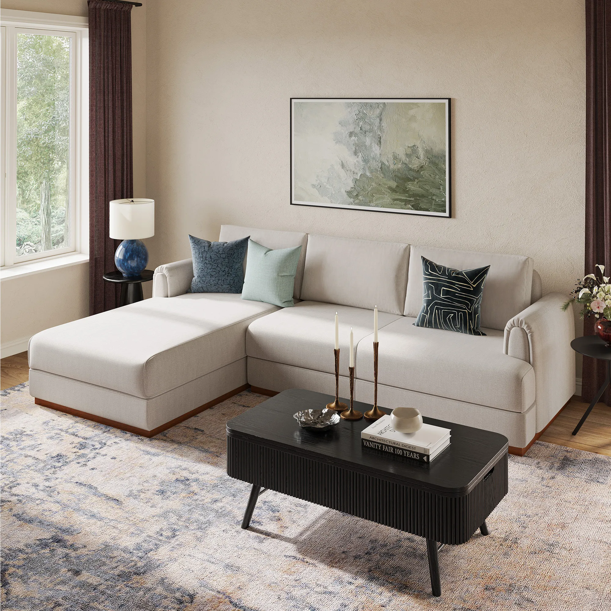 Valky Left-Facing Chaise Sectional Sofa - Gray, Fabric product