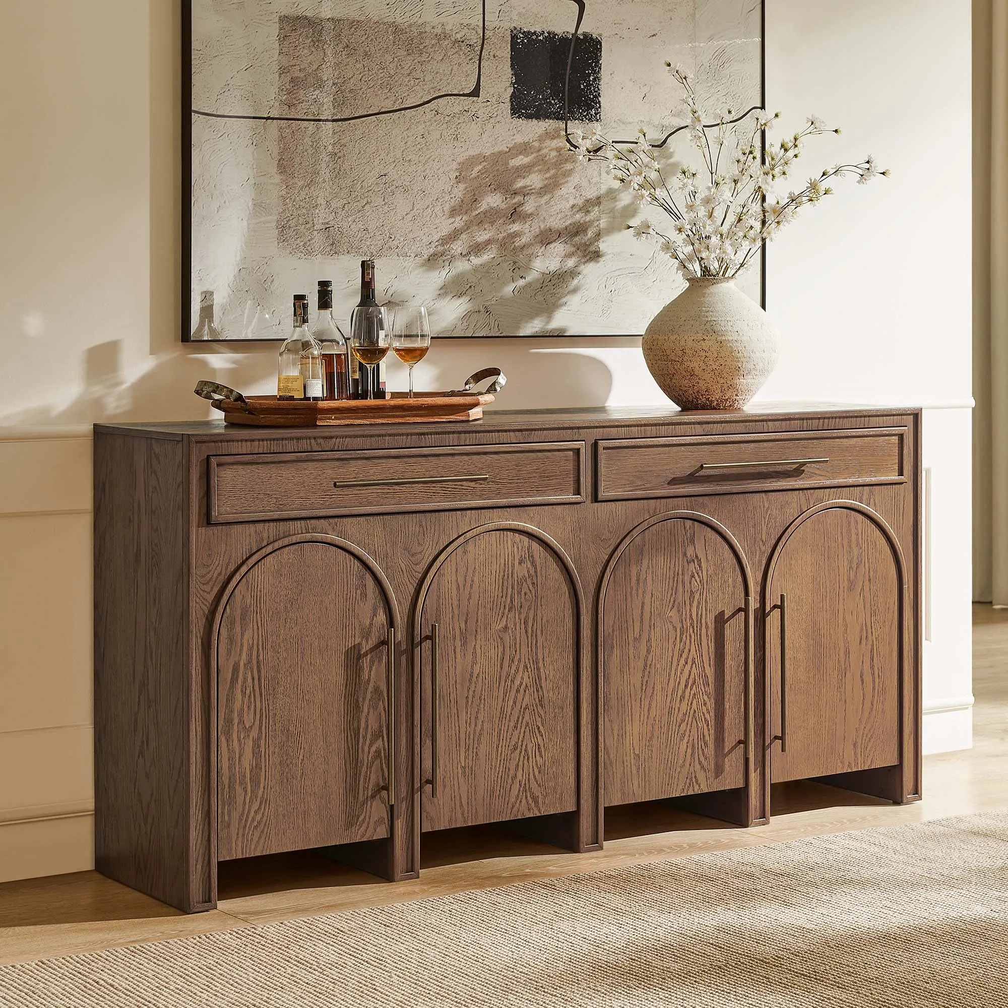 Vera Arched Sideboard with Storage - Brown, Pine product