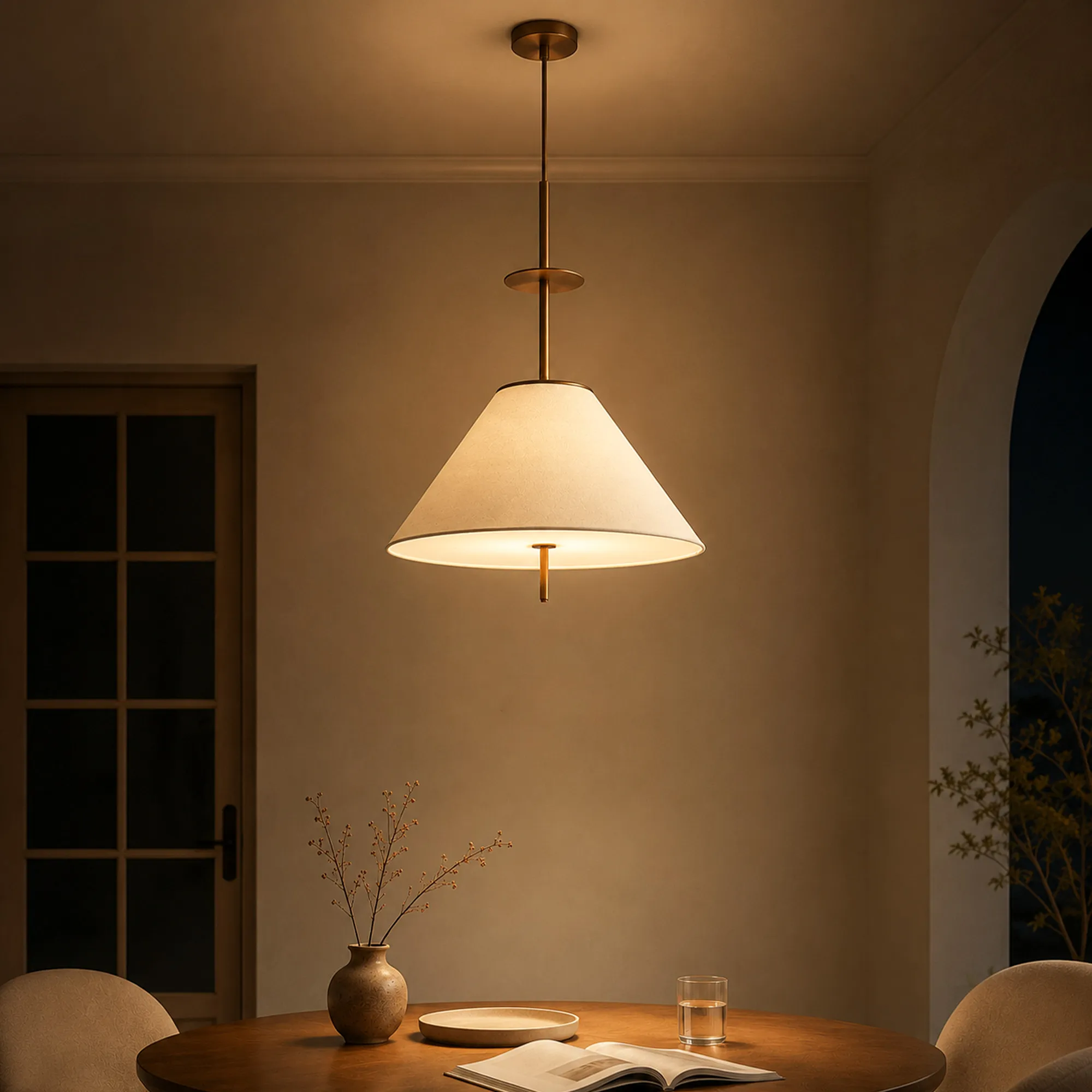 Vespera Height-Adjustable Pendant Light - Beige, Linen product