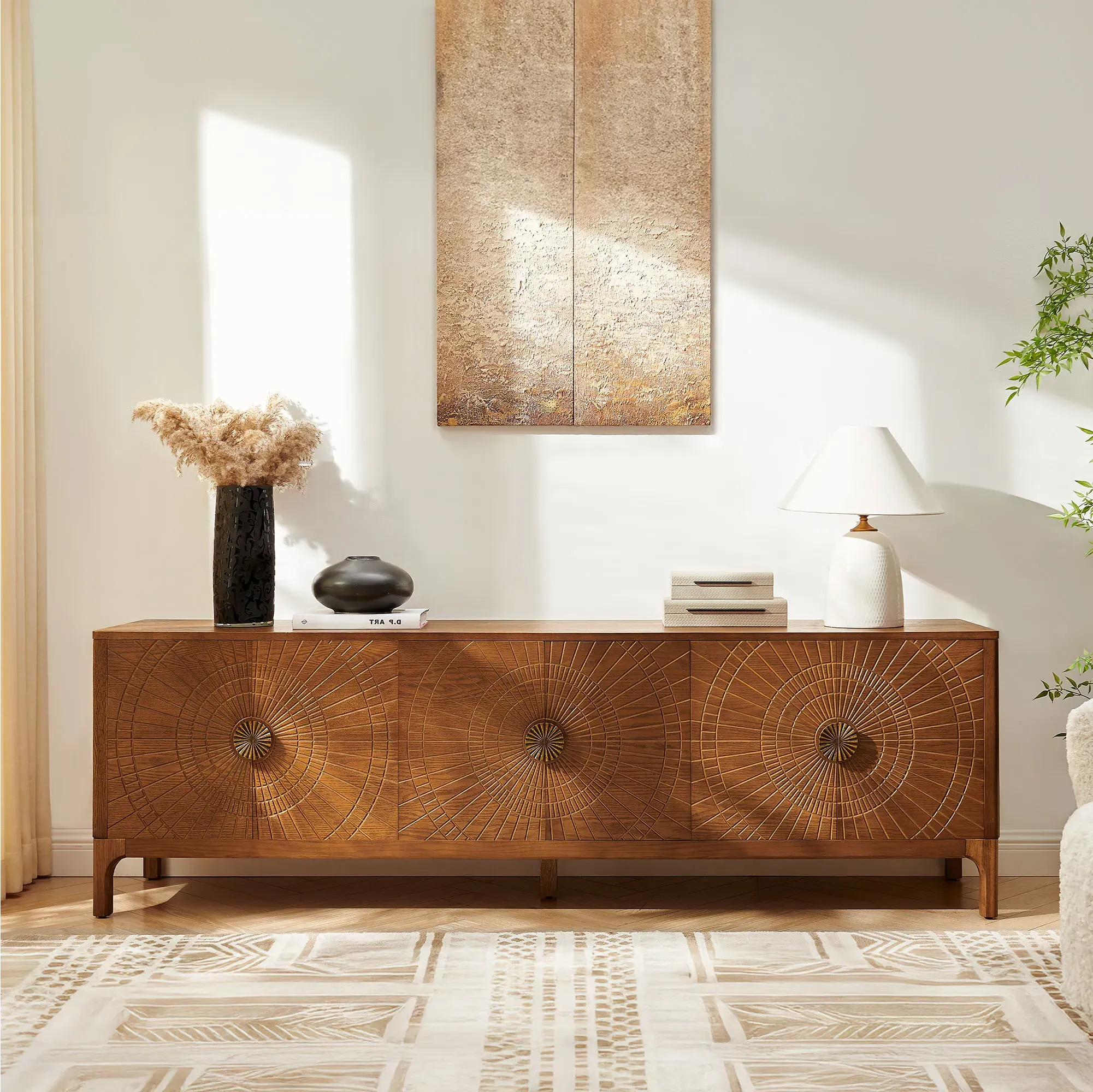 Vigdis 84 Inch TV Stand with Storage - Warm Brown, Oak product