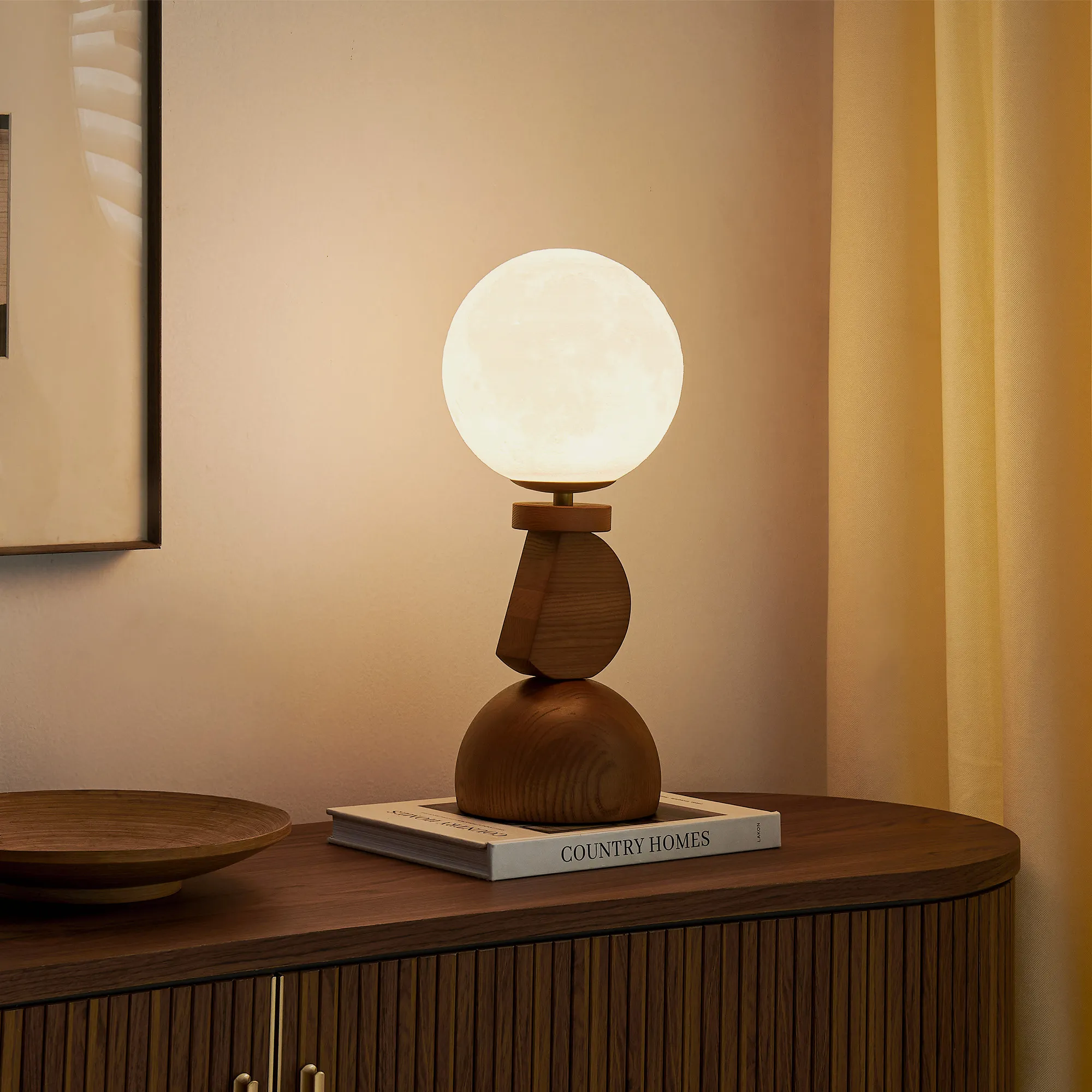 Wooden Table Lamp with Moonlight Shade - Brown, Ash Wood product